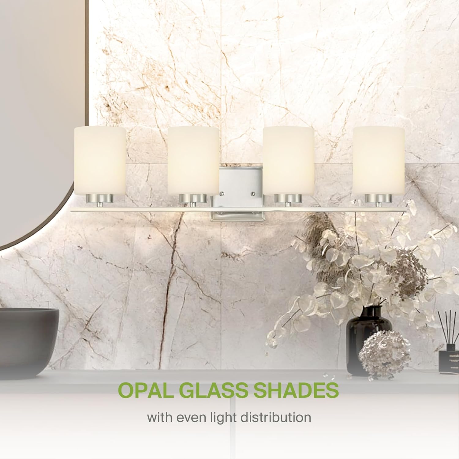 ASD 4-Light Wall Mount Vanity Lighting Fixture | 60W E26 Socket 120V | Dimmable, LED/CFL/Incandescent Bulbs Compatible, ETL Listed | Bathroom Over Sink Sconce, Long Bath Frosted Lamp | Nickel
