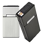 Cigarette Case with Lighter 100\'s King Size 20pcs Cigarettes 2 Pack Rechargeable Flameless Windproof Electric Lighter Makeup Mirror