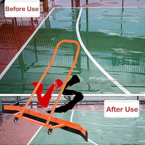 Miniatura 6 de Escobilla de goma deportiva de 4.3 pies para pista de tenis para piso con 2 cuchillas de espuma EVA, aleación de aluminio, color naranja