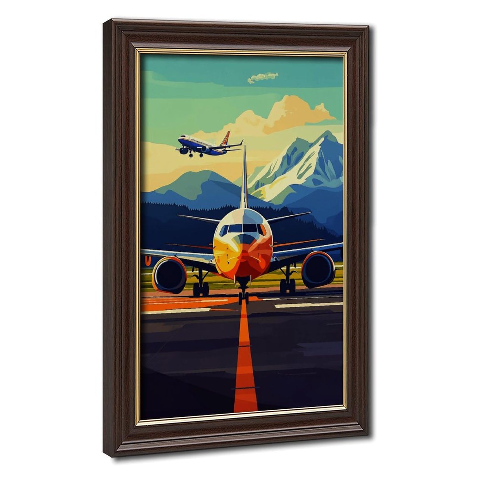 AYINUER Airplane On Runway Mountain Sky Poster Canvas Poster for Living Room Decor Gift