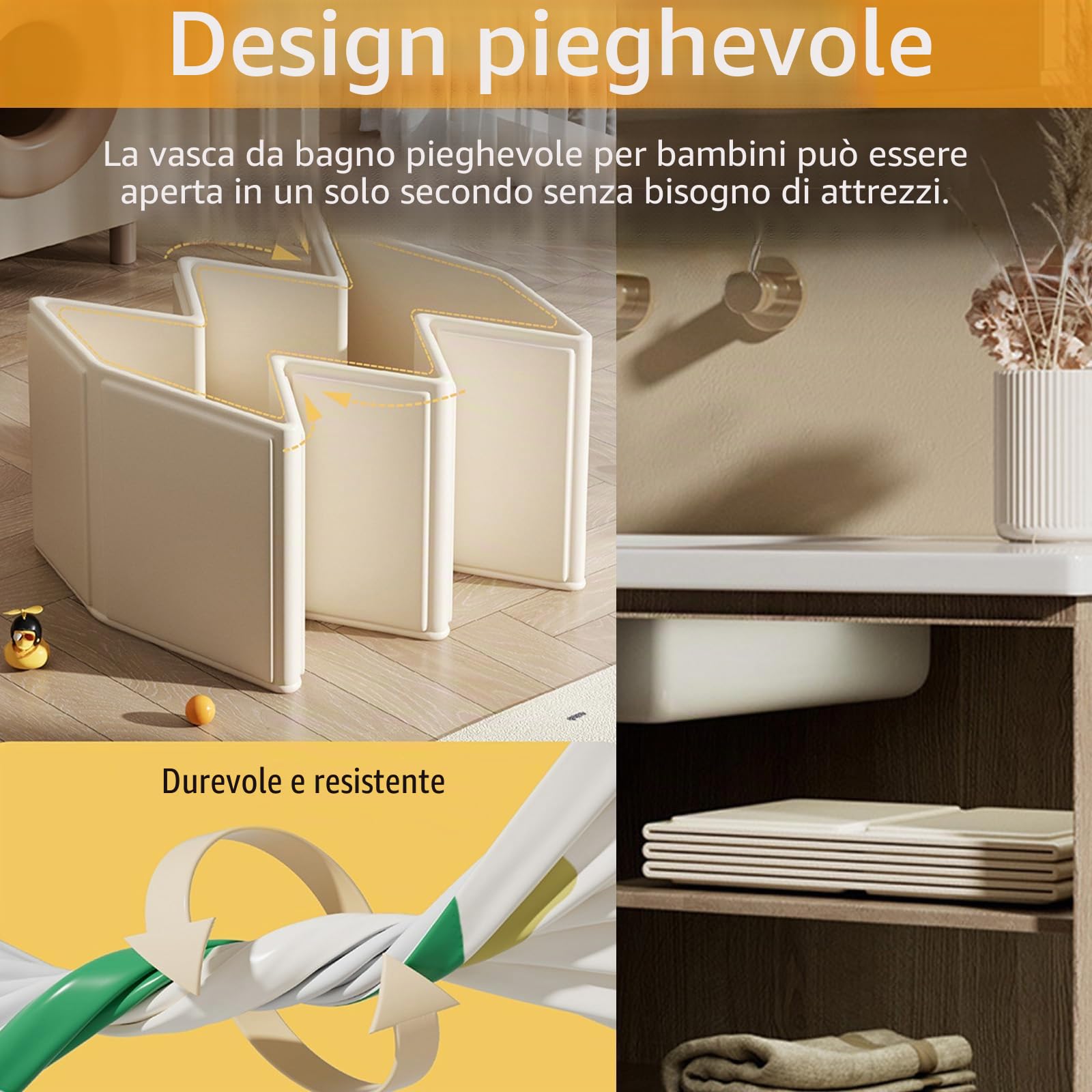 Vasca da bagno pieghevole, vasca da bagno pieghevole per cani con doccia portatile integrata e 3 spazzole da bagno in silicone, vasca da bagno in PVC pieghevole e rinforzata con scarico e piedi di