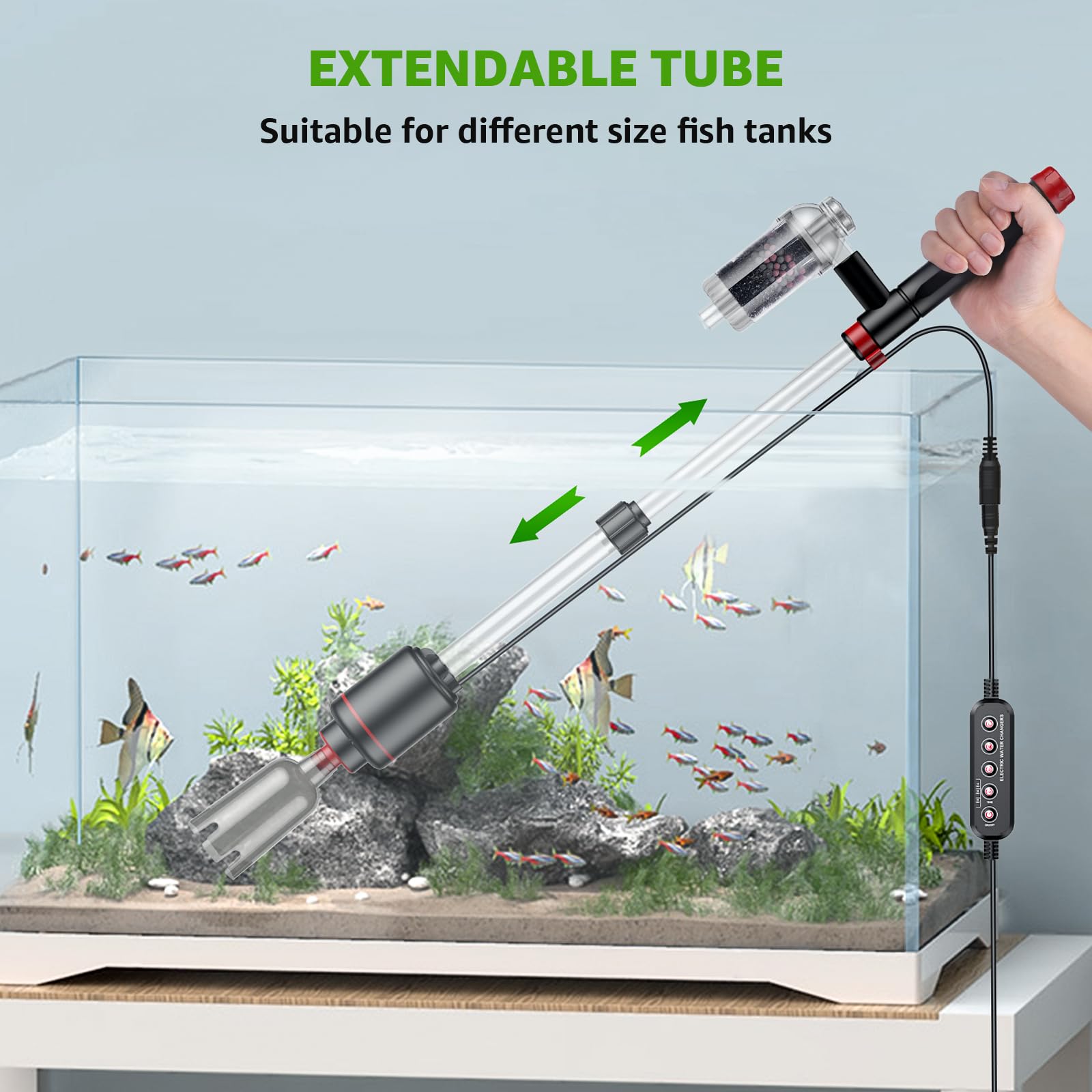 24W Acquario Aspirapolvere Ghiaia Pulitore: 8 in 1 Elettrico Fish Tank