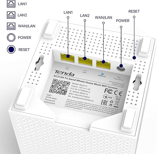 Miniatura 8 de Tenda Nova Mesh WiFi System MW12 - Cubre hasta 4000 pies cuadrados - Sistema de malla WiFi AC2100 de tres bandas para todo el hogar - Enrutador de