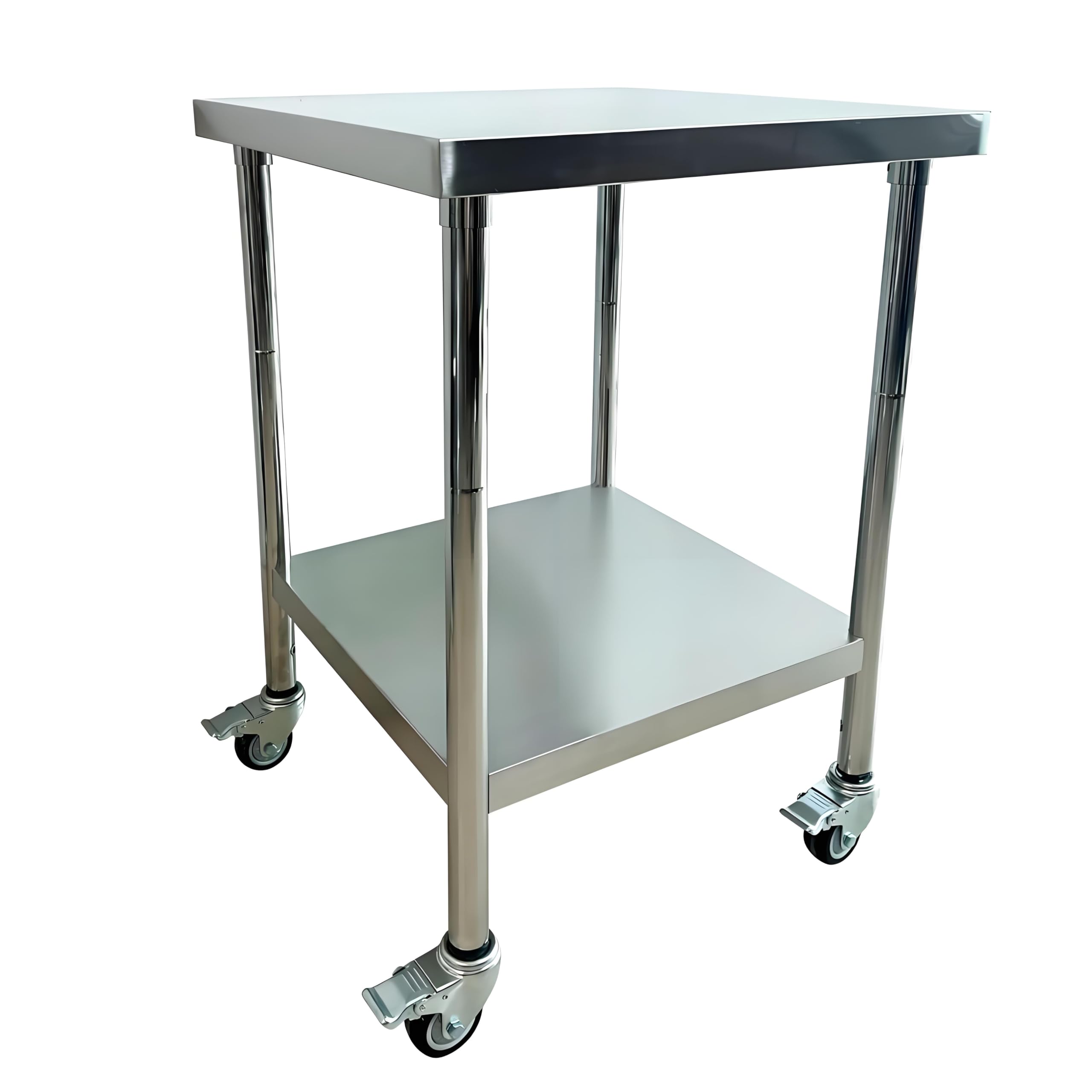 Edelstahl Küche Arbeitstisch 61x60cm - 4 Stück Lenkrollen mit Bremsen - Gastronomie Tisch bis 300kg belastbar - Profi Gastro Edelstahltisch Küchentisch für Restaurant Küche Bar Hotel Garage