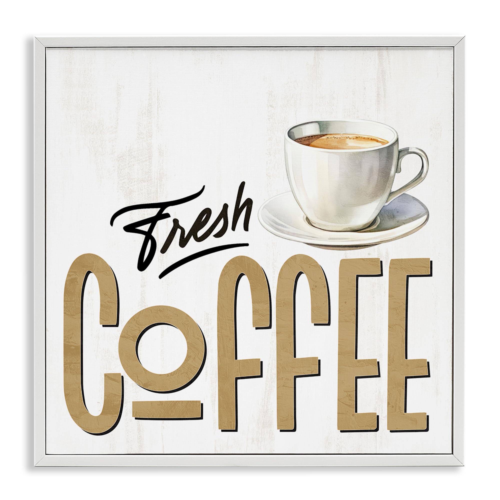 Stupell Industries 'Fresh Hot Coffee', Framed Giclee Art, White, 12 x 12 Inches, Easy to Hang and Sturdy, Made in USA, by Kim Allen