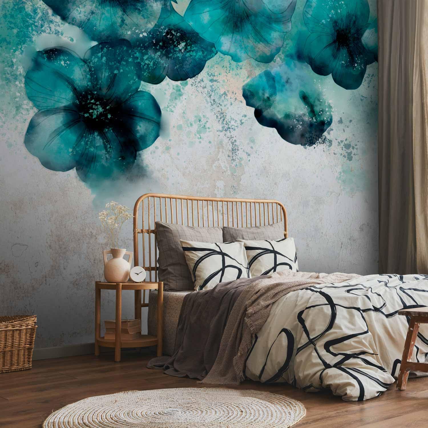 murando - Carta da Parati Adesiva Papavero 392x280 cm Fotomurali Adesivi Murali Rivestimento Parete Moderna per Pareti Adesiva Muro Decorativo Fotomurale Soggiorno Fiori blu Natura come dipinto