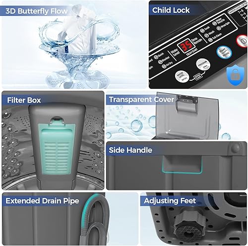 Miniatura 6 de Nictemaw Lavadora portátil, capacidad de 13.5 libras, lavadora portátil totalmente automática, combo de lavadora y secadora de 1.8 pies cúbicos con
