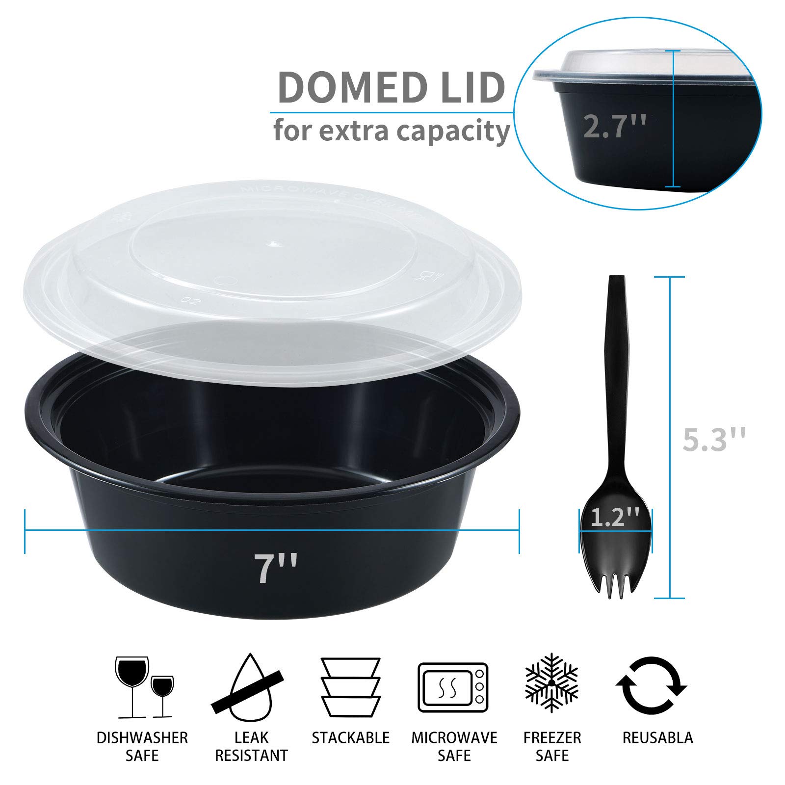 Plastic Meal Prep Containers, 30 Pack 32 oz, Reusable Food Storage