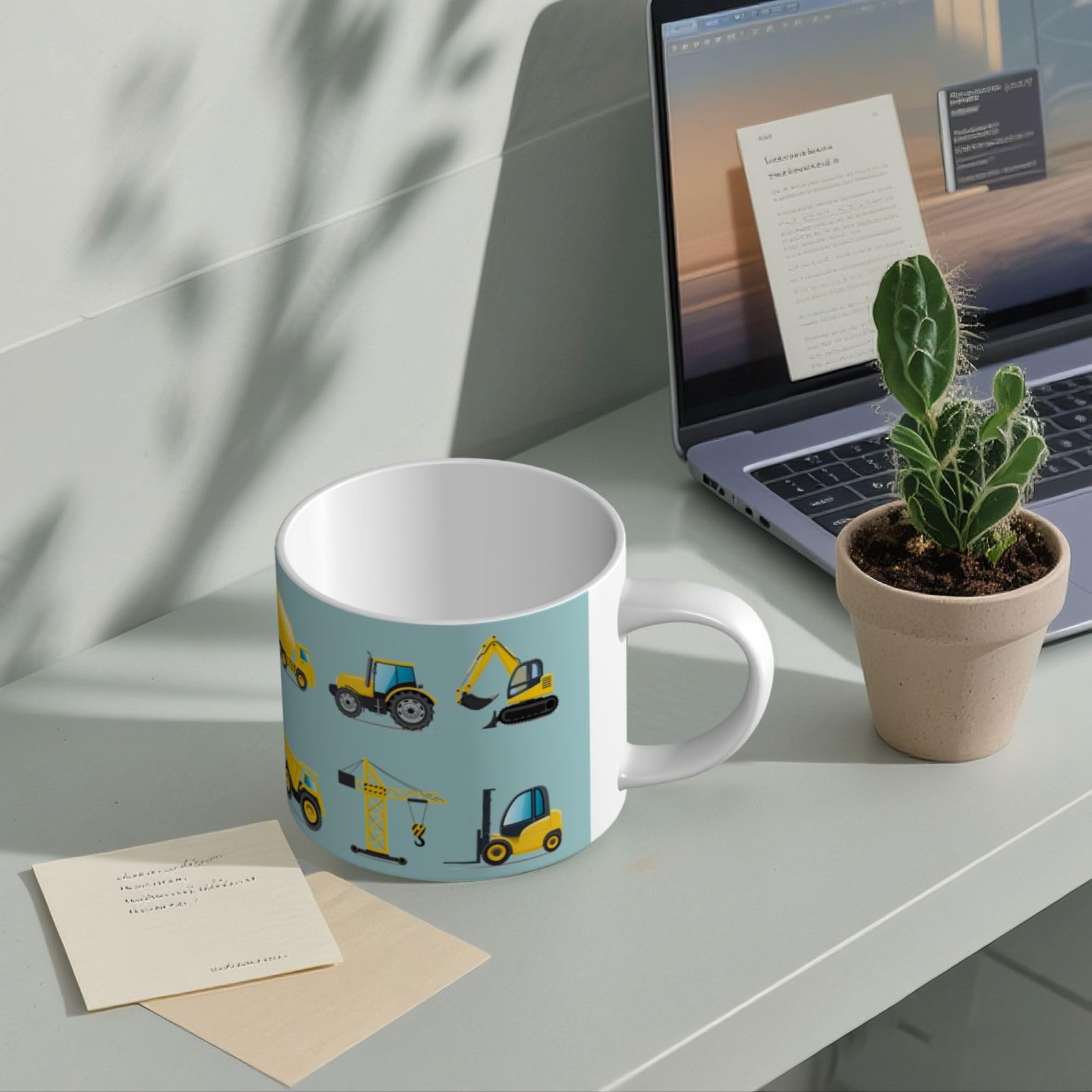 Cartoon Heavy Machinery Truck bedruckte große Kapazität Keramik Tassen Keramik Kaffeetasse