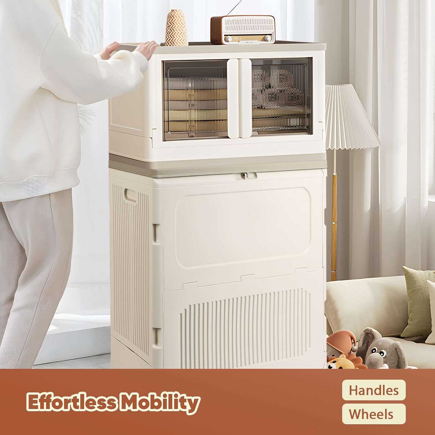 FAHKNS 52Gal/208Qt Collapsible Storage Box Set, Folding Storage Container and Install-Free Closet Organizer with Wheels, Large Organizer for Home