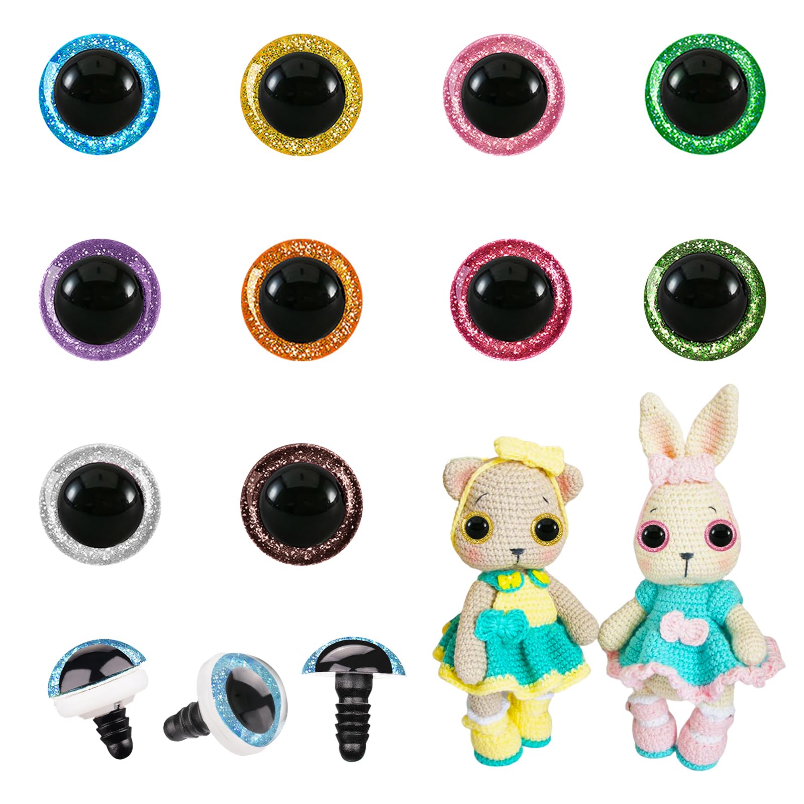 MUCUNNIA 200pcs 18mm Glitter Safety Eyes for Amigurumi with Washers