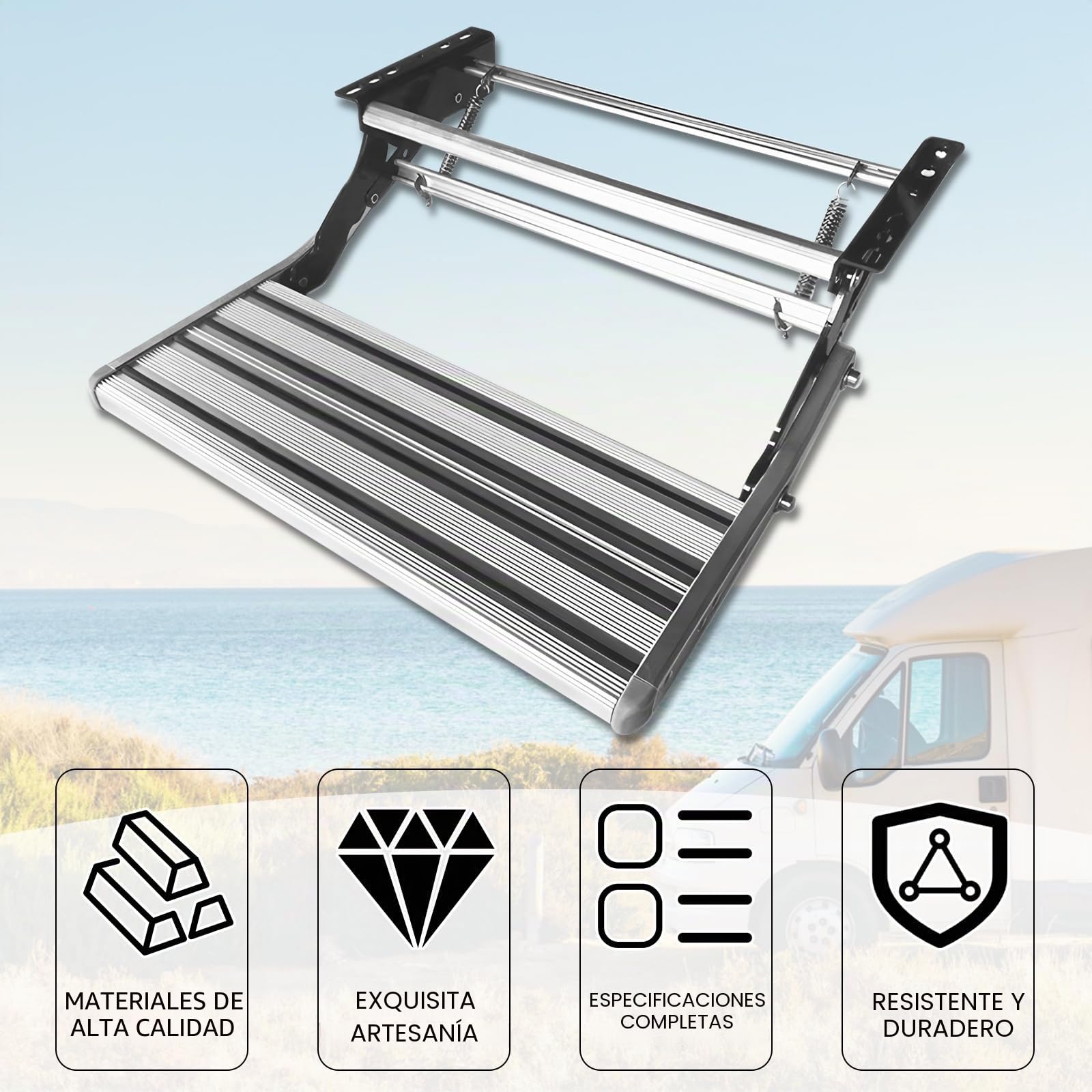 Escalera Manual para Autocaravanas, Escalera Plegable de 2 Niveles, Antideslizante, Aleación de Aluminio & Acero al Carbono, Alta Capacidad de Carga, Peldaño Manual Autocaravanas, Caravanas Furgonetas