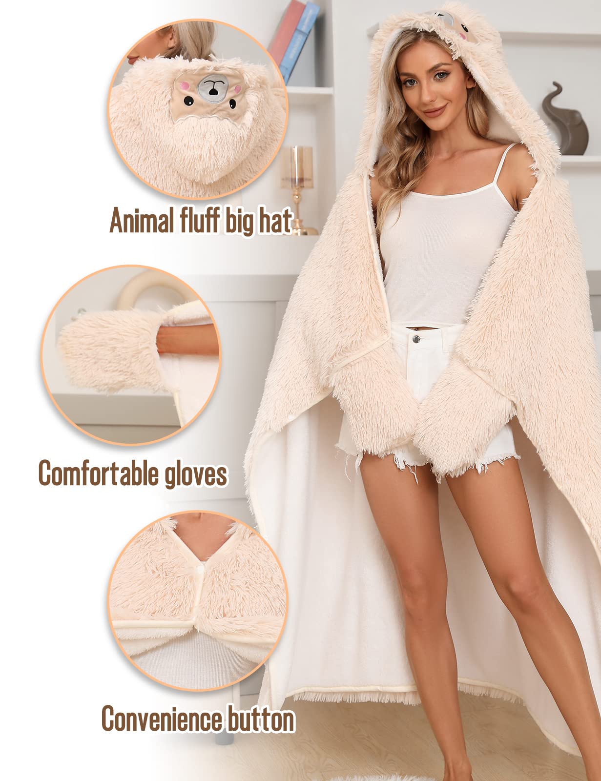 RITOSTA Felpa Coperta Donna Coperta con Maniche Donna Felpa Gigante Coperta con Maniche Pile Coperta Indossabile Coperta Sherpa Cartone Animato con Guanti per Donne Uomini