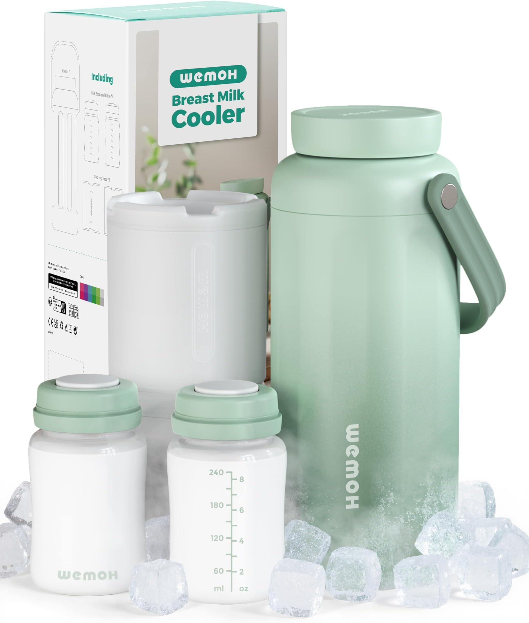 母乳クーラーボトル - 24H 二層冷却 TSA承認 漏れ防止ボトル2個&保冷剤(非毒性BPA) 旅行 仕事 夜間ポンプ 新人ママへのギフト(グリーン)