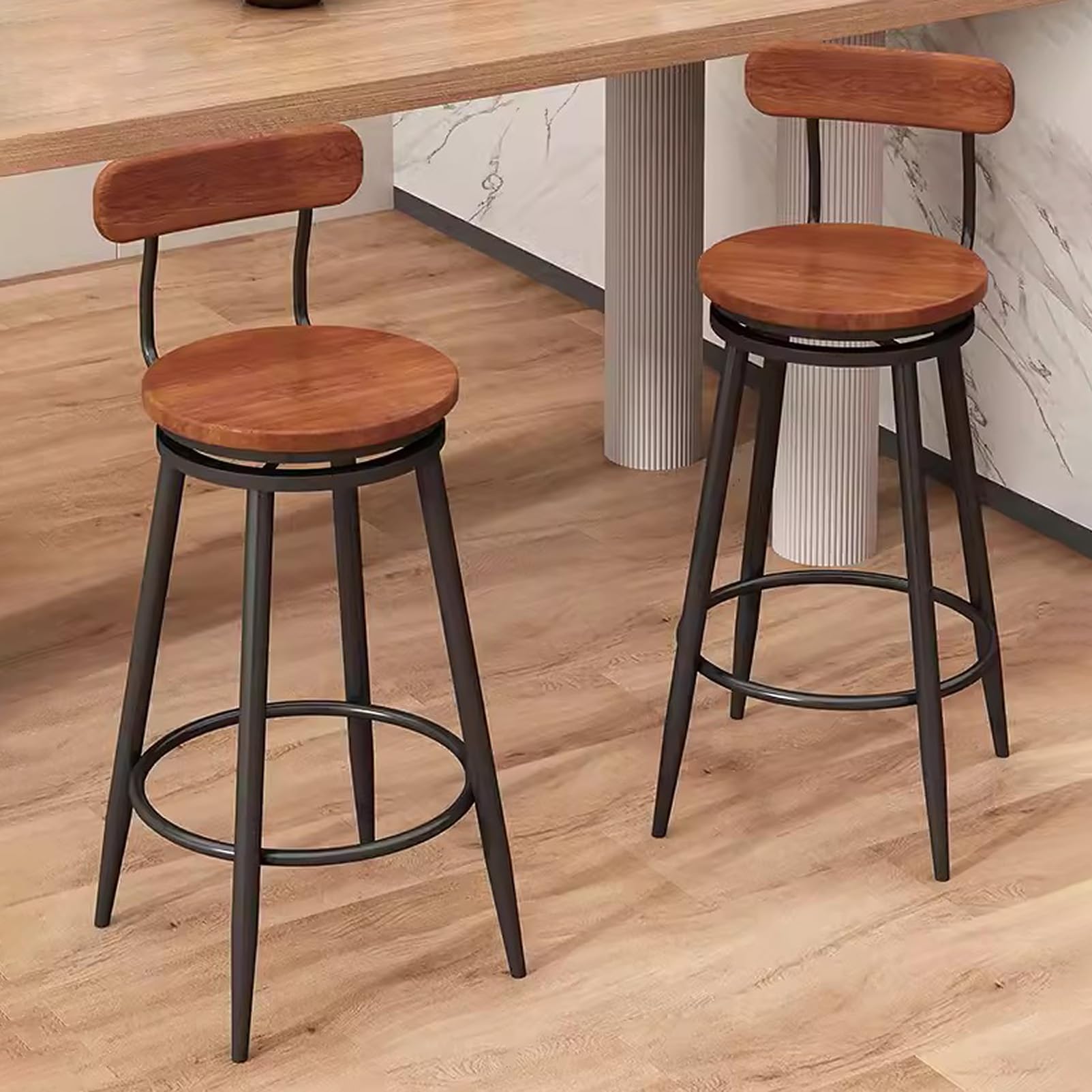 Amazon｜木製バースツール 2 個セット、金属脚付き回転バースツール