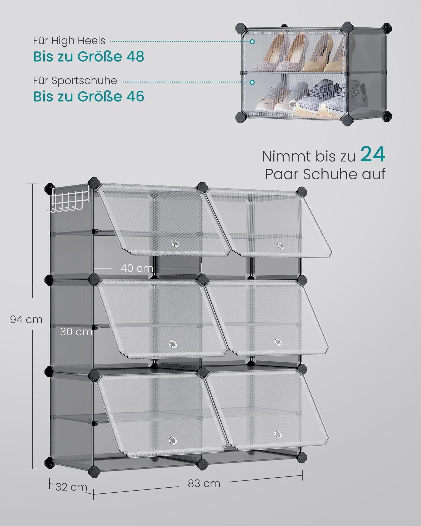 Schuhregal für 40 Paar – platzsparend & transparent