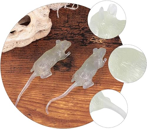Miniatura 4 de NUOBESTY 20 ratones falsos que brillan en la oscuridad, ratones de plástico realistas, ratones falsos luminosos, ratas espeluznantes para Halloween,