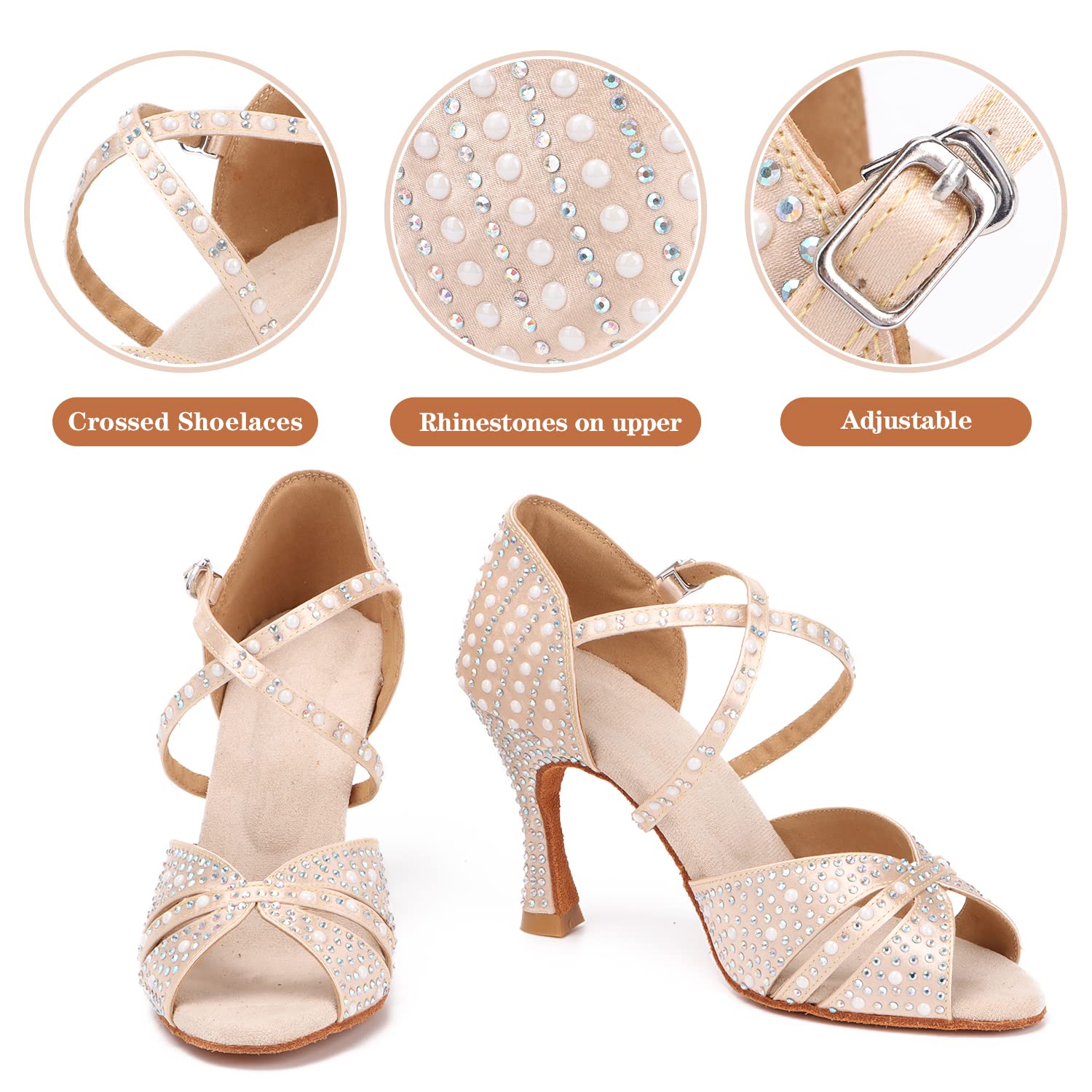 Womens Professional Latin Dance Shoes Open Toe Salsa Bachata Dance Shoes Glitter Strass Salsa Latin Dancing Heels