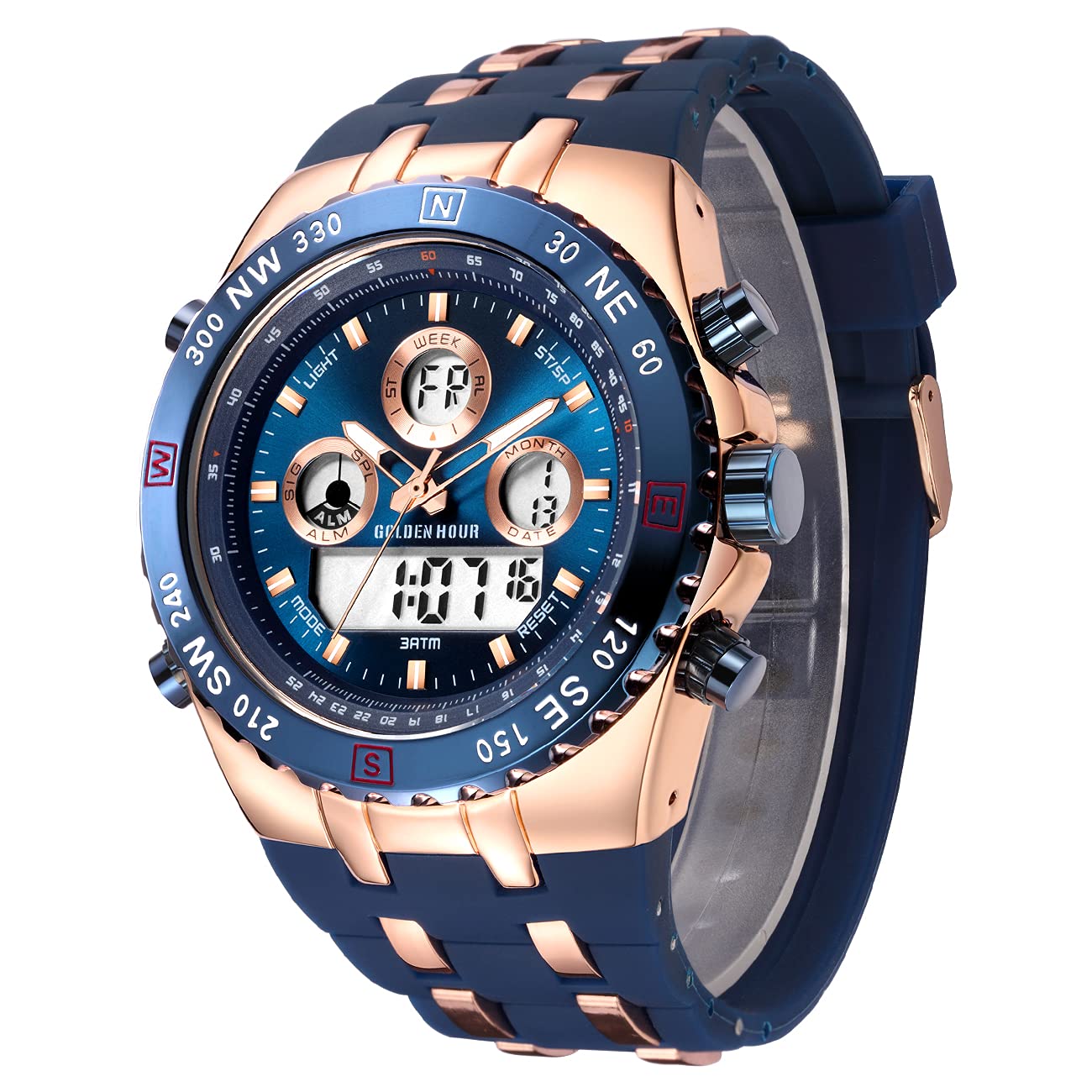Montres de Sport pour Homme Étanche Chronomètre Date Alarme Lumineux Numérique Analogique Militaire Bracelet en Caoutcho