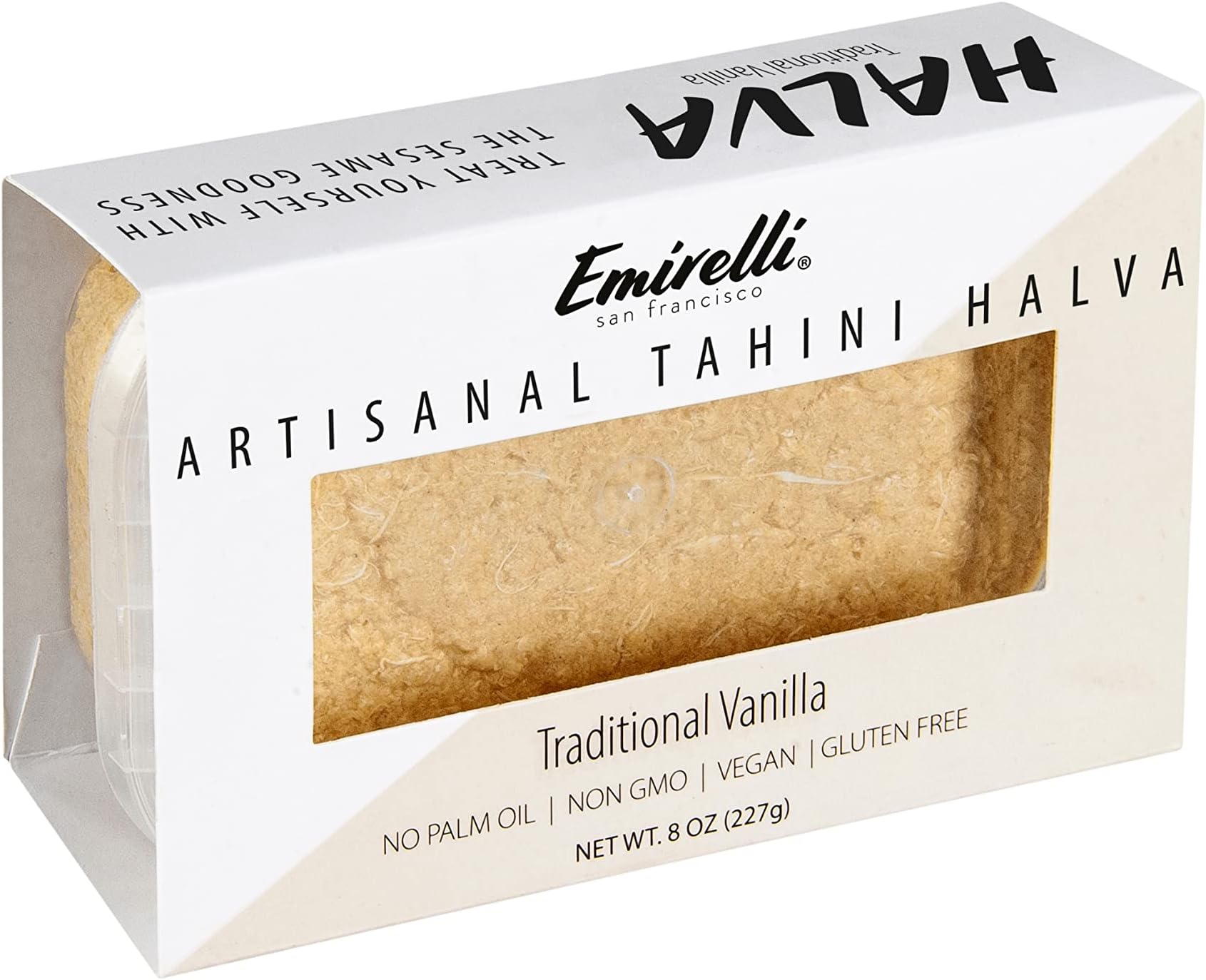 Emirelli Artisanal Halva Dessert – Authentic Middle Eastern Candy Turkish Sweets – Vegan Candy 55%-Tahini Halwa - Halvah Traditional International Sweets – Tasty Traditional Vanilla Flavor, Pack of 1