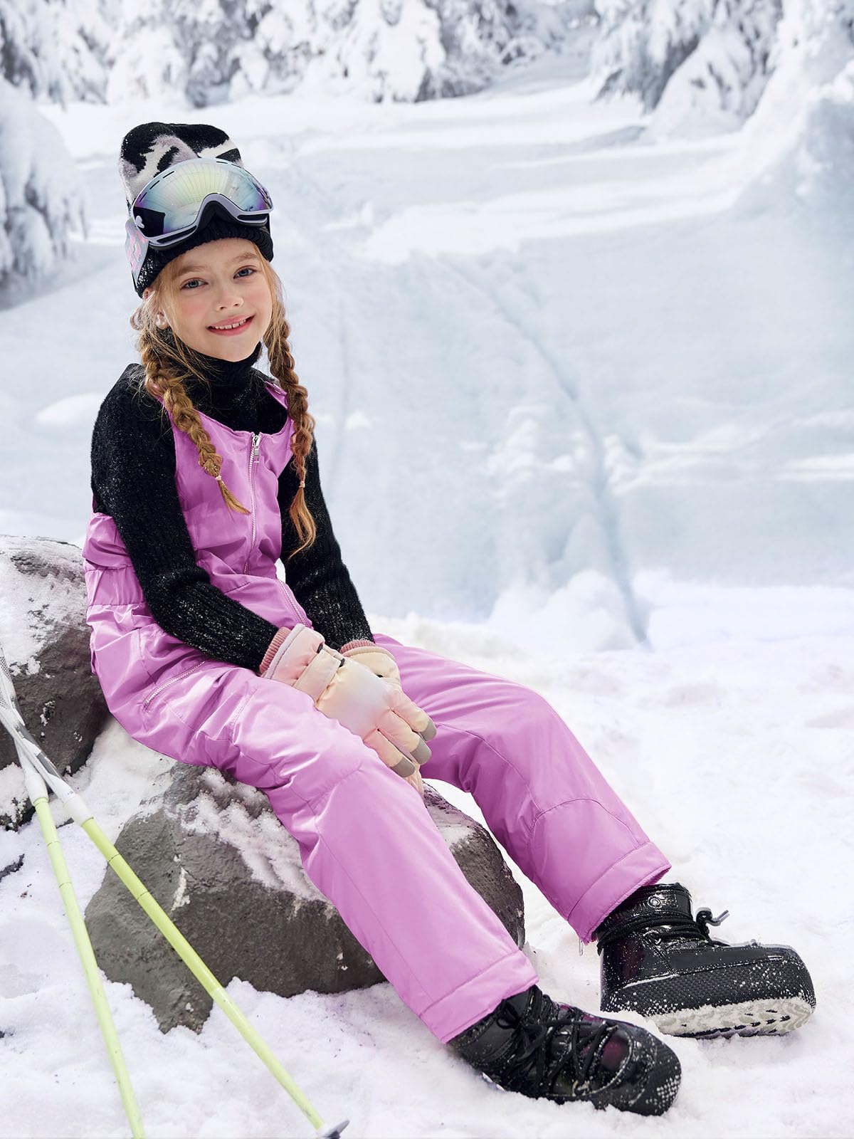 Haloumoning Bavaglini da neve per bambini, pantaloni da sci impermeabili isolati, tuta da snowboard 5-14 anni