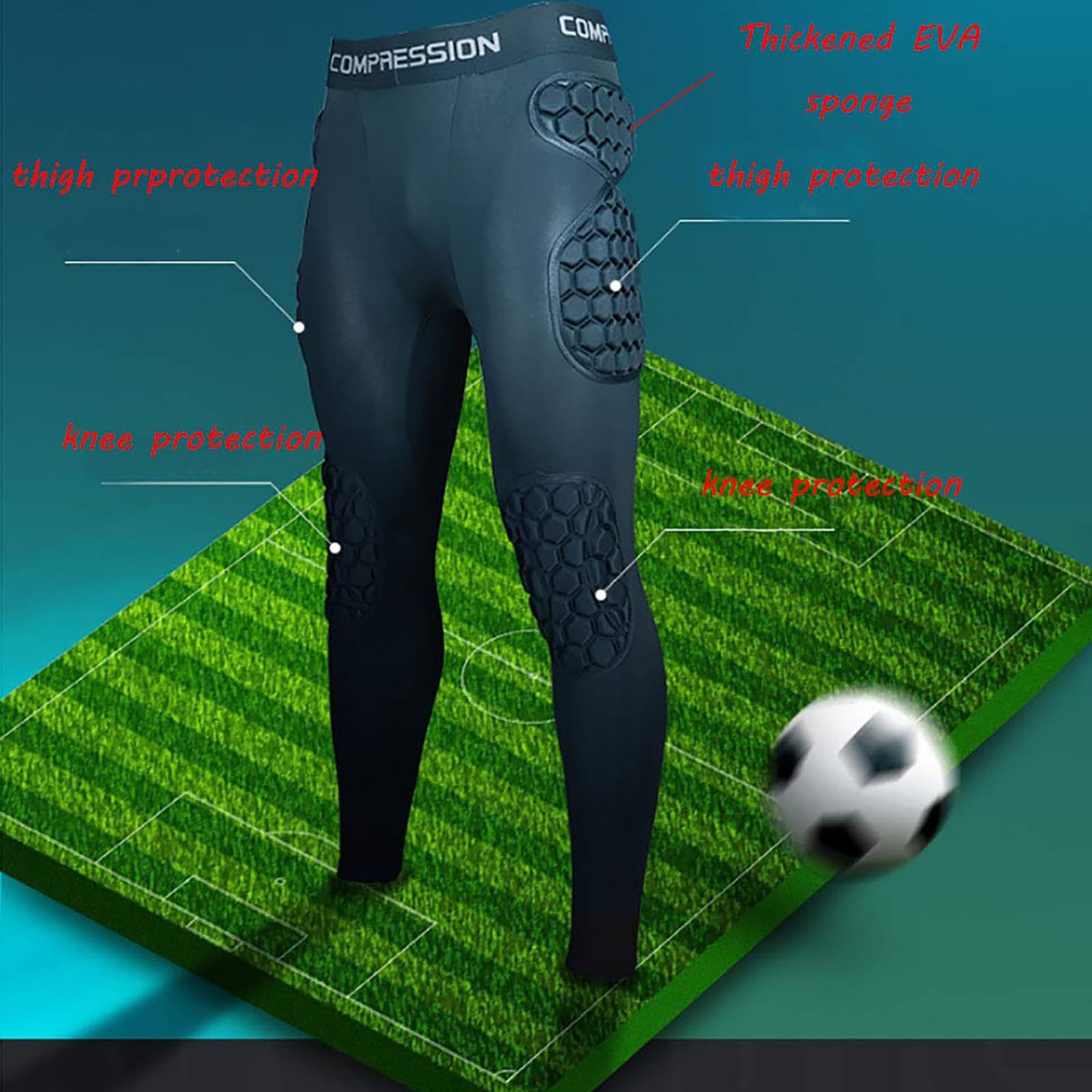 Pantalones de fútbol acolchados y amortiguadores con almohadillas de panal, leggings integrados para hombre, pantalones de portero de protección para una completa protección