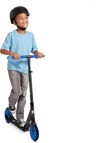 Flyer Kickstart Max, Patinete de patada, manillar ajustable y plegable, patineta azul de 8 años y hasta 220 libras