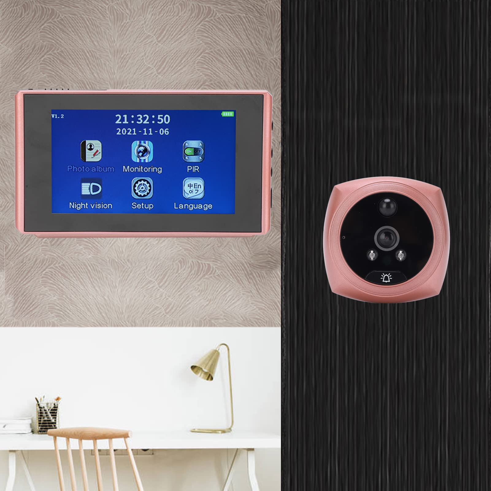 XINL Visor de Mirilla de Timbre, Visor Digital de Puerta PIR Detección de Movimiento Visión Nocturna infrarroja Almacenamiento automático Pantalla de 4.3 Pulgadas para Seguridad en el hogar