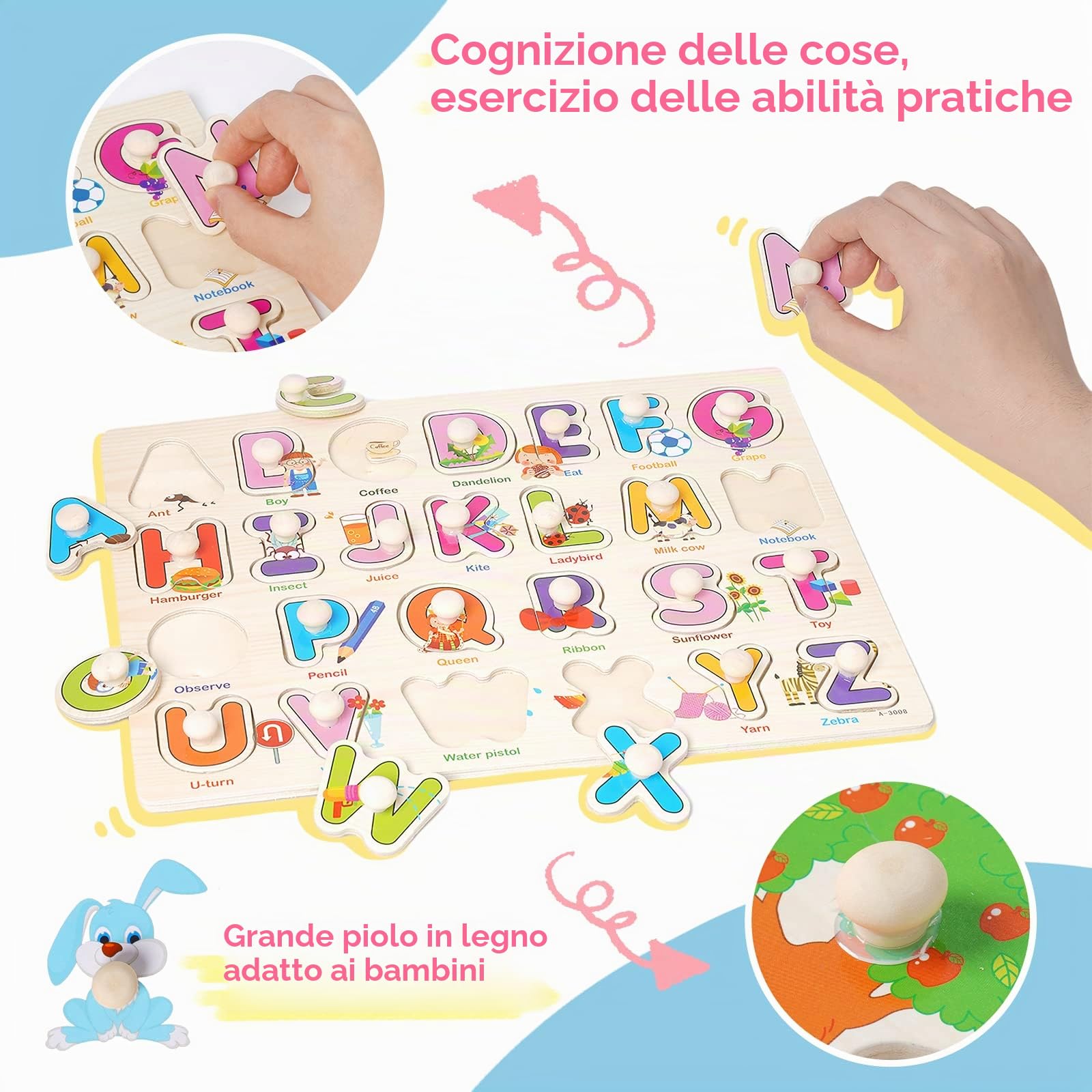 6 Puzzle di legno incorporato puzzle educativo giocattolo montessori fattoria puzzle, trasporto, alfabeto, insetti, animali marini, dinosauro ragazzo e ragazza regalo 1 2 3 4 anni