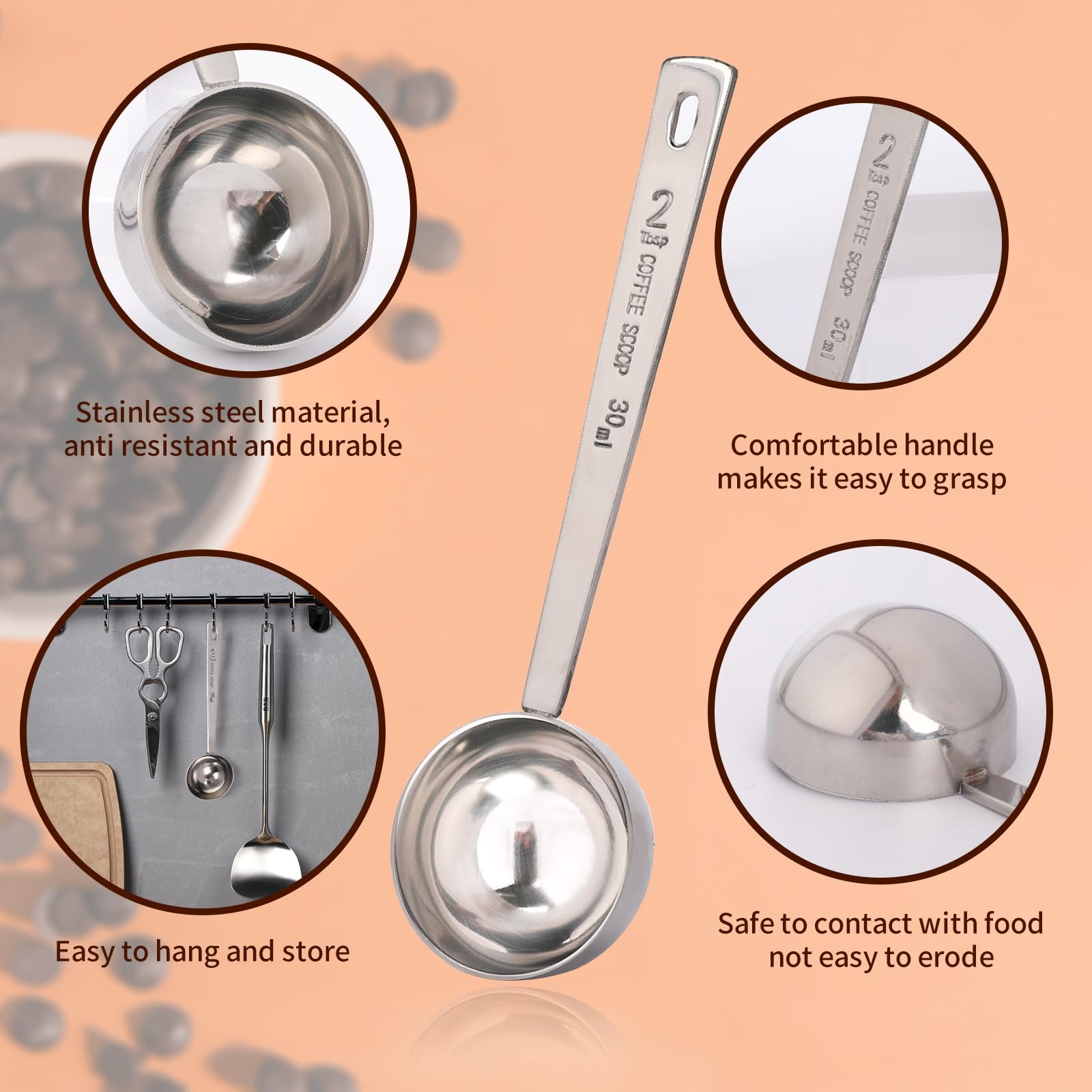 2 Cuillères Doseuses Café En Inox - 15ml Et 30ml, Manche Long Pour Boîtes Profondes, Mesure Précise Pour Cuisine