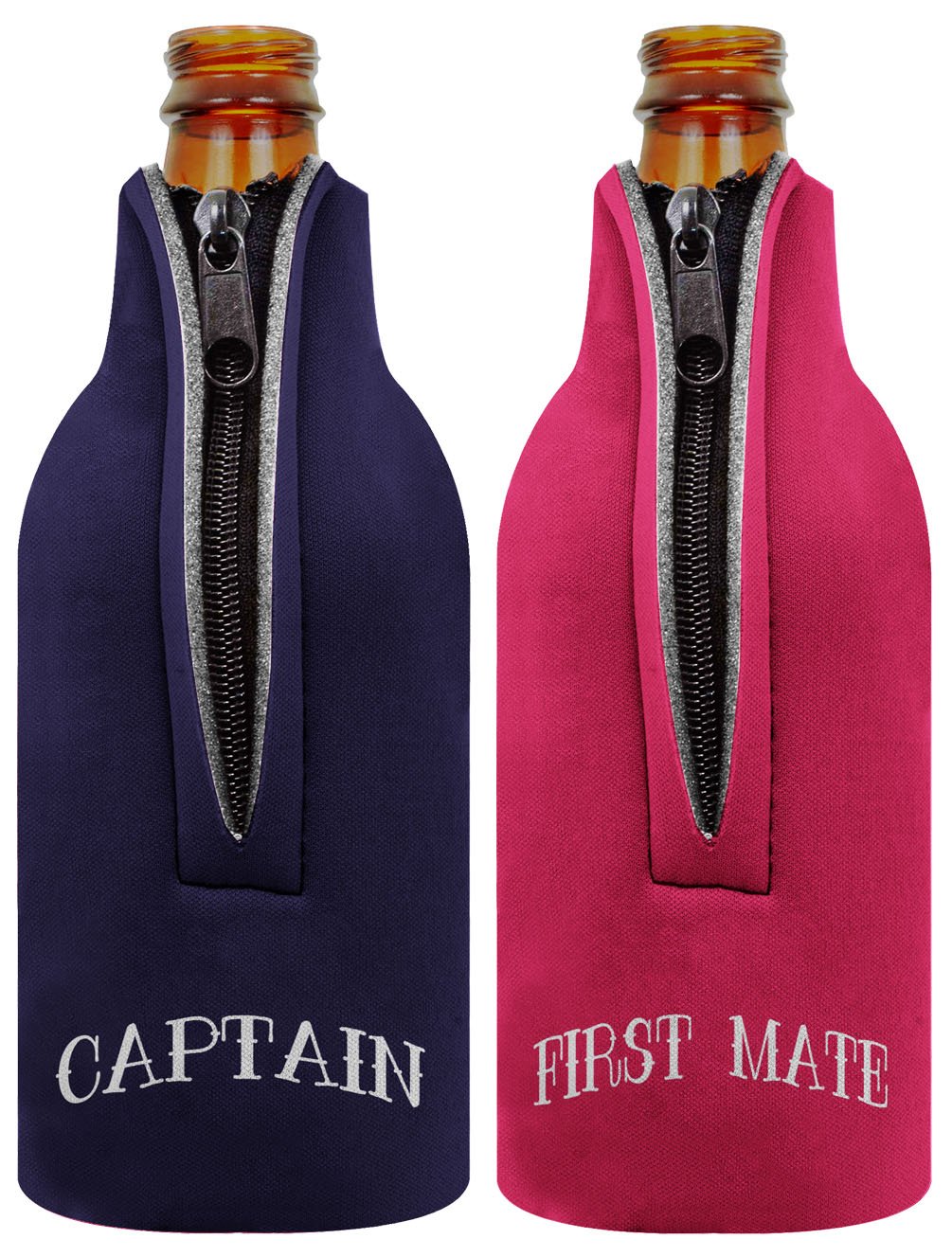 Nautical Gifts Captain & First Mate Bottle Coolie 2 Pack Bottle Coolie Drink Coolers Coolies Navy Heliconia