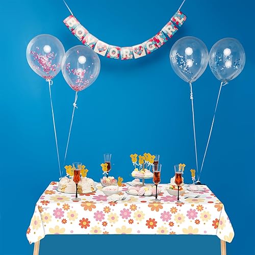 Miniatura 7 de Mantel desechable de 3 piezas de margaritas, 54 x 108 pulgadas, diseño hippie retro para cumpleaños, baby shower, suministros de fiesta de boda,