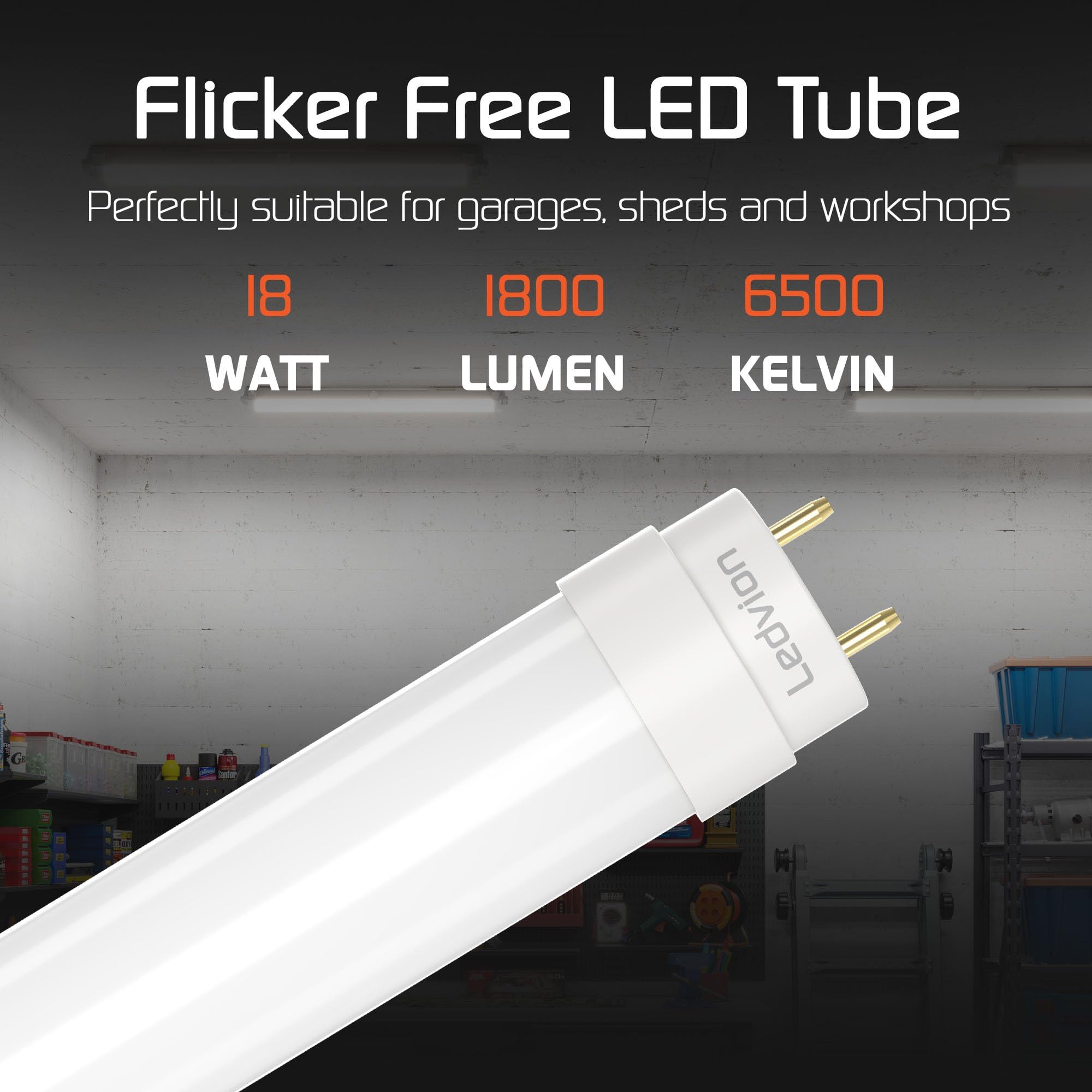 Ledvion - 10X LED TL-Röhre 120CM inkl. LED-Starter, 18W, 6500K, 100lm/W, 30.000 Betriebsstunden