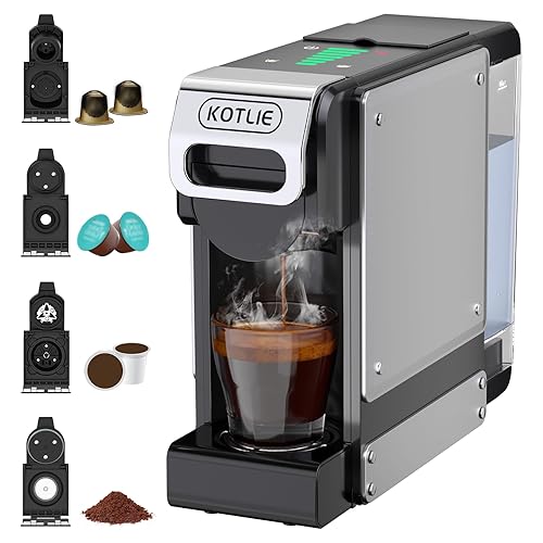 KOTLIE Single Service Coffee Maker for K*cup/Dol*e Gu*to/Ne*presso Original and Ground Coffe,34 oz,7 Water Levels,Compact Coffee Maker,ST-550 (Black)