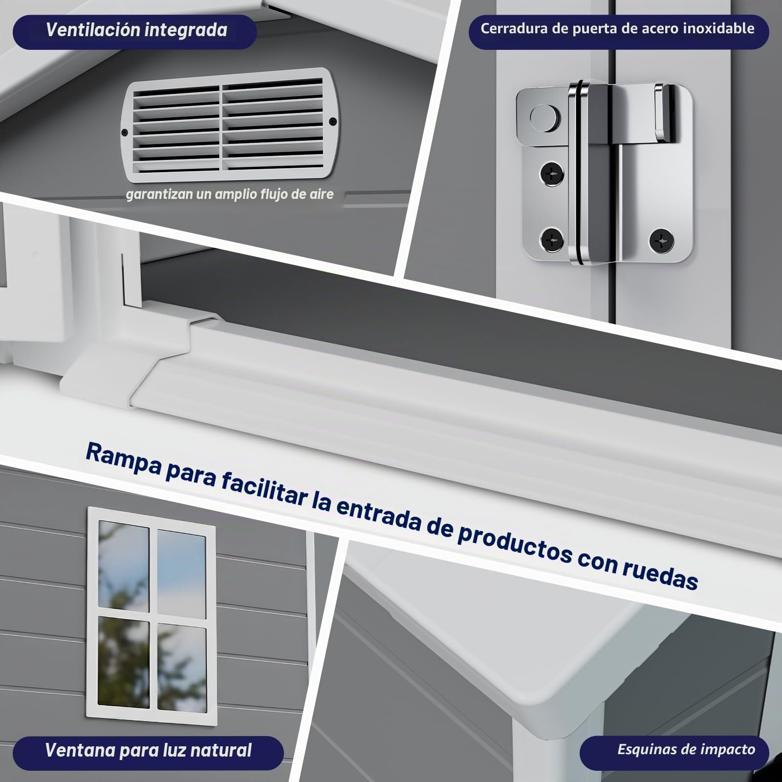 LARBANKE Caseta de jardín resistente a la intemperie, 4,11 m³, plástico, 183 × 143 × 201 cm, caseta con suelo y techo, cobertizo con puerta con cerradura, ventilación, ventana y rampa, para jardín