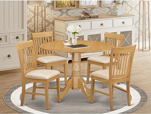 Miniatura 6 de East West Furniture DLNO5-OAK-C - Juego de mesa y sillas de cocina de 5 piezas, incluye una mesa de comedor redonda con gotas y 4 sillas de comedor
