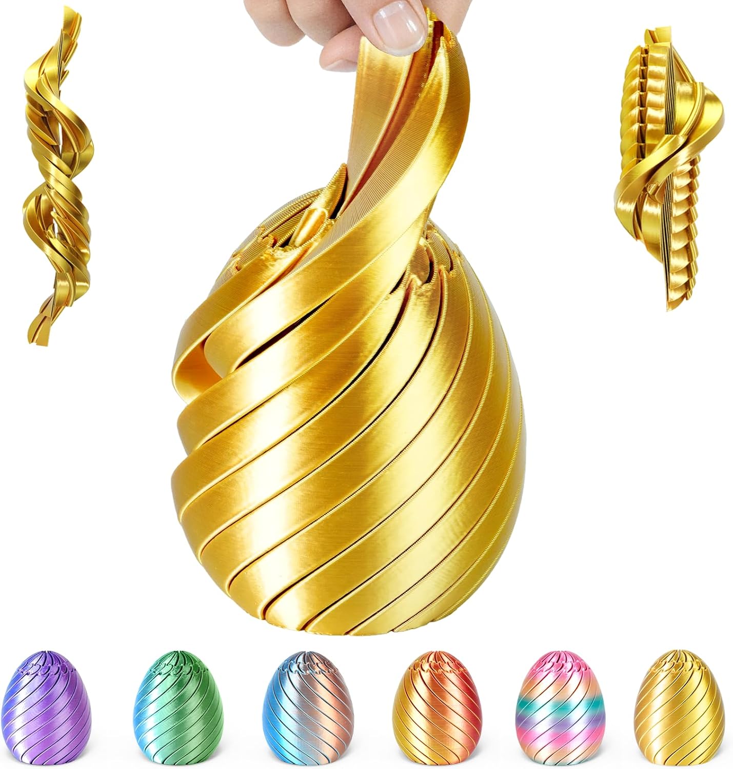 Twisty Fidget Egg 3D Printed Fidget Toys for Kids Sensory Desk Toys Stress Relief Easter Basket Stuffers Small Gifts Christmas Stocking Stuffers Gifts (Gold)