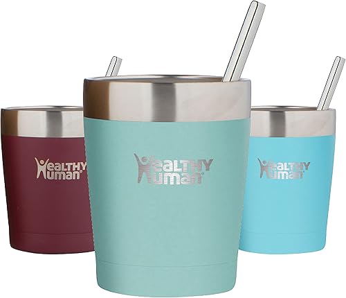 Miniatura 8 de Vaso de viaje de acero inoxidable con aislamiento humano, con pajita y tapa, Blanco puro