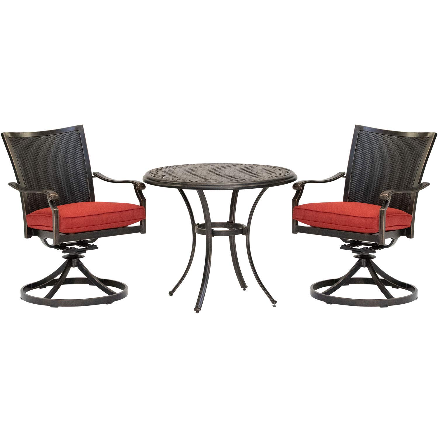 Hanover Wicker Back Swivel Rockers Outdoor Dining Set