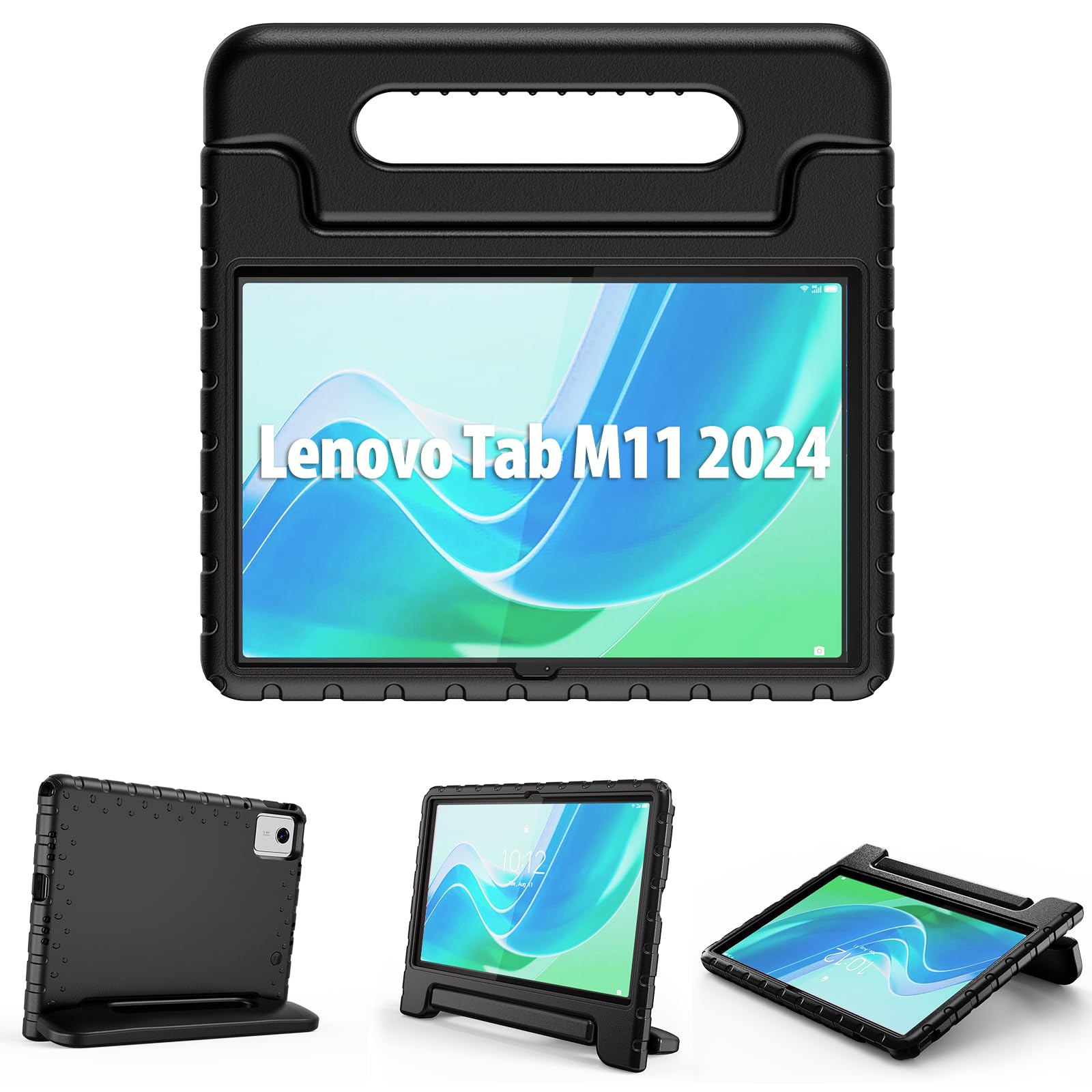 ProCase Kids Case for Lenovo Tab M11 2024 TB330FU/TB330XU; Shockproof Lightweight Kids Friendly Case with Convertible Handle Stand for Girls Boys Children Toddler Baby -Black