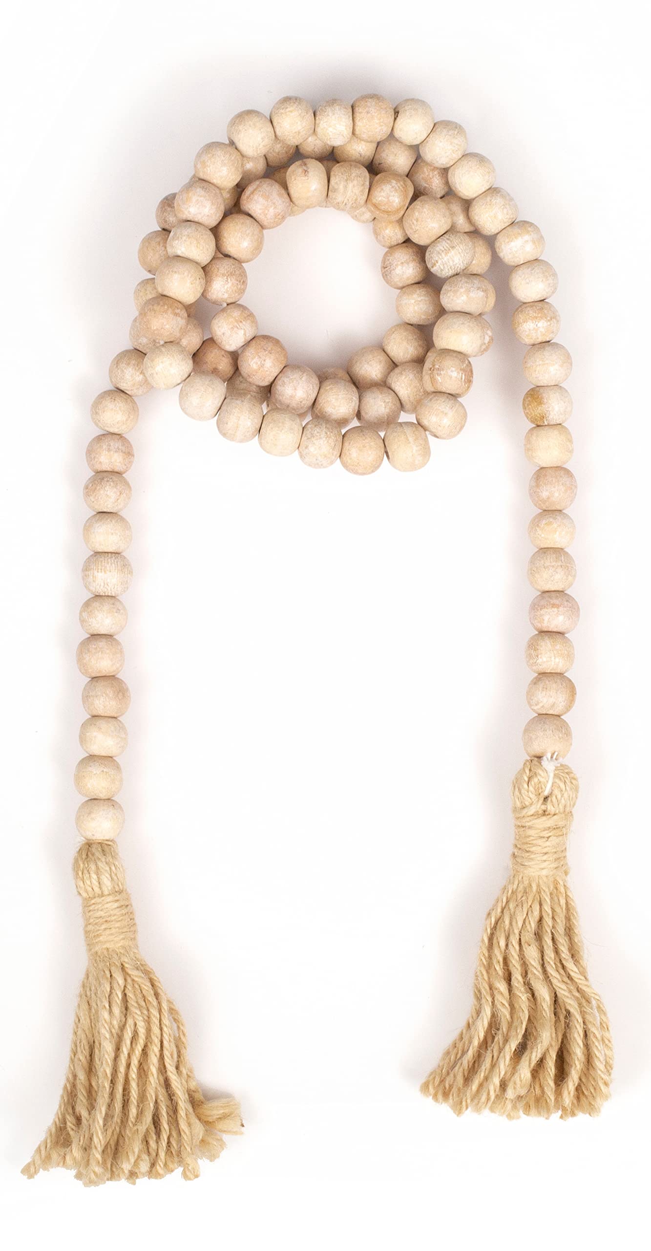 The Wooden TownNatural Farmhouse Beads 66 Inch Wood Bead Garland with Tassels Rustic Country Decor Prayer Beads Big Wall Hanging Wall Décor
