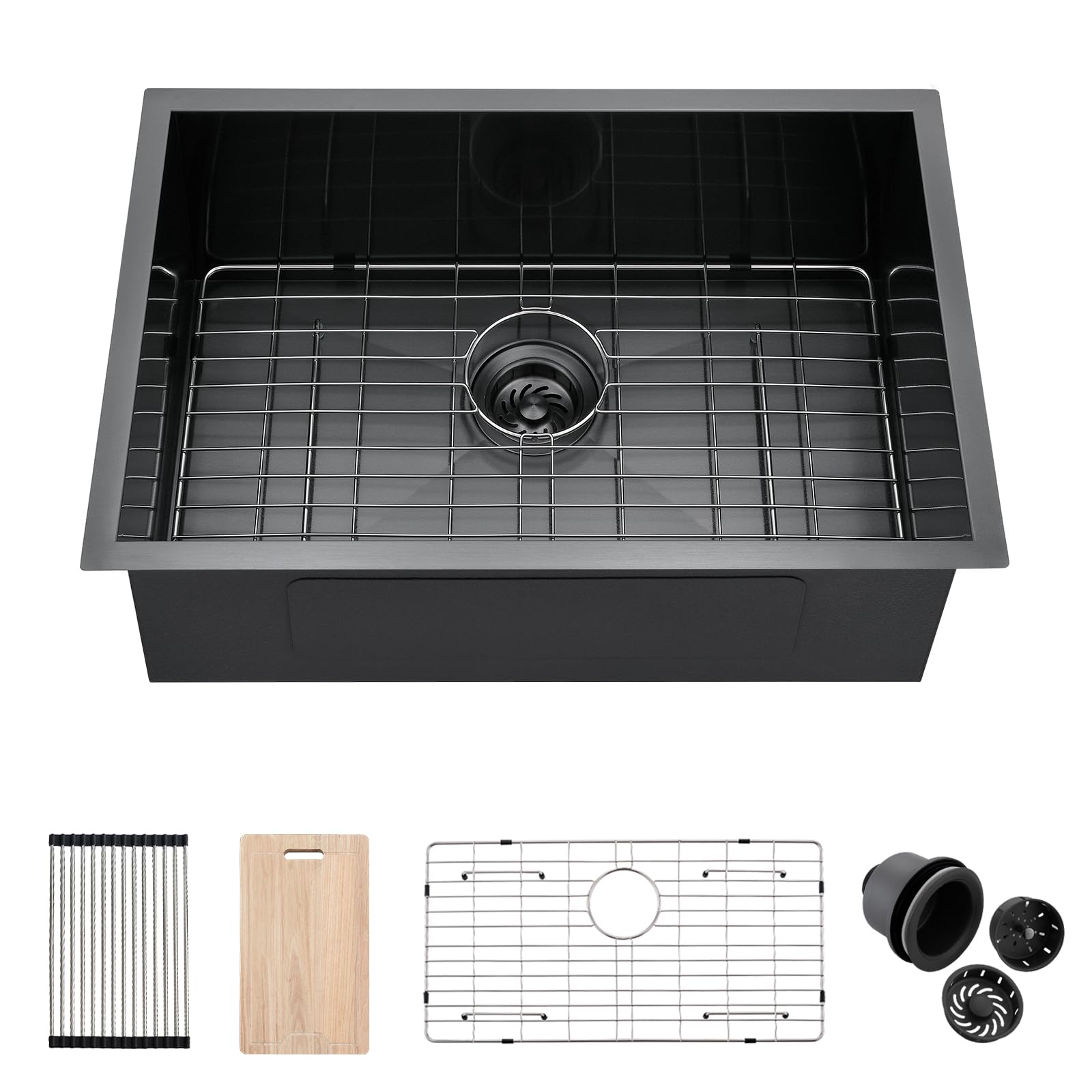 Fregadero de cocina negro de 27x19 pulgadas de acero inoxidable hecho a mano