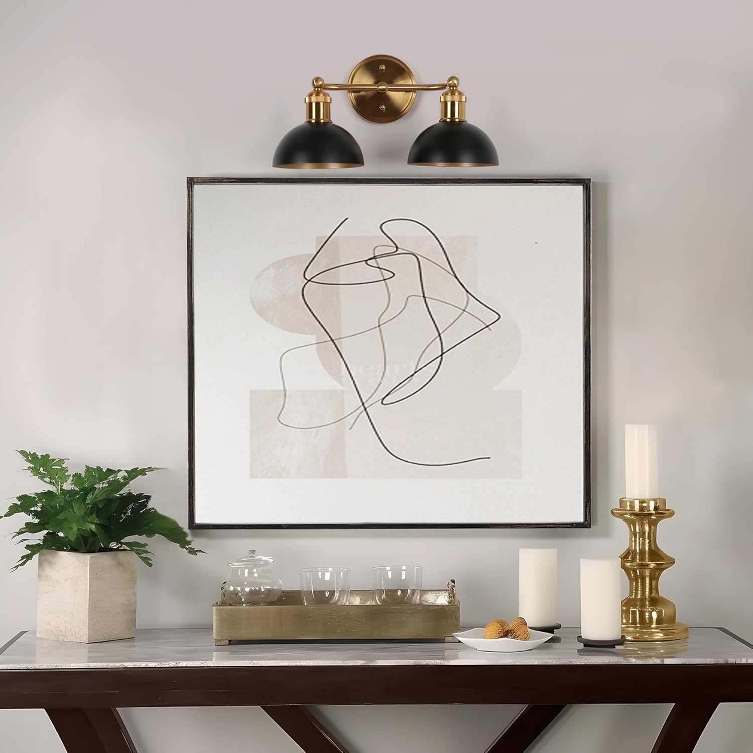 Black Gold Bathroom Light Fixtures, 2-Light Farmhouse Vanity Lights Over Mirror with Metal Dome Shade, Modern Wall Sconces Lighting for Kitchen, Bedroom and Hallway