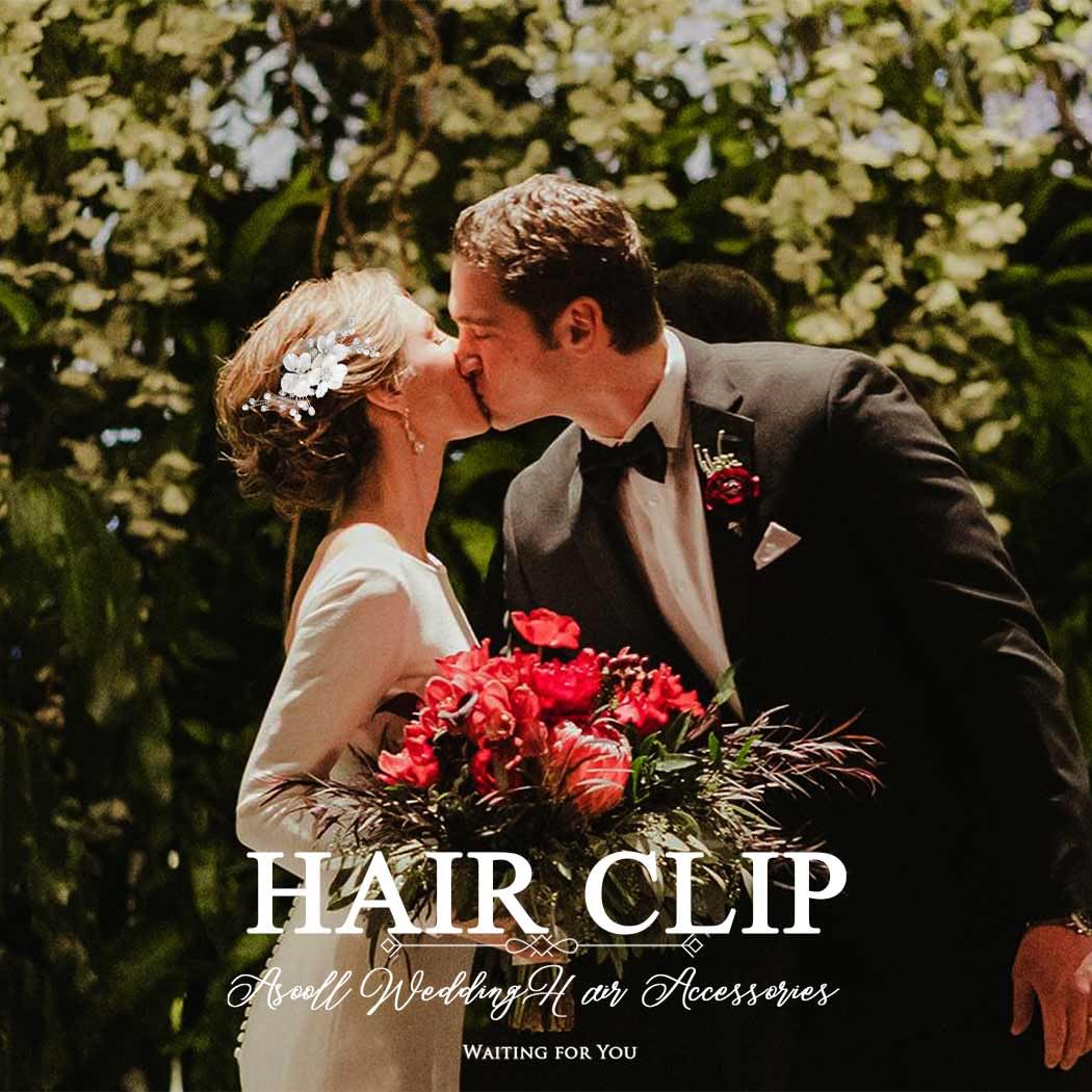 Asooll Flower Wedding Hair Barrette Clips Silver Bridal Hair Accessories Pearl Hair Pieces for Women (Silver) - Image 7