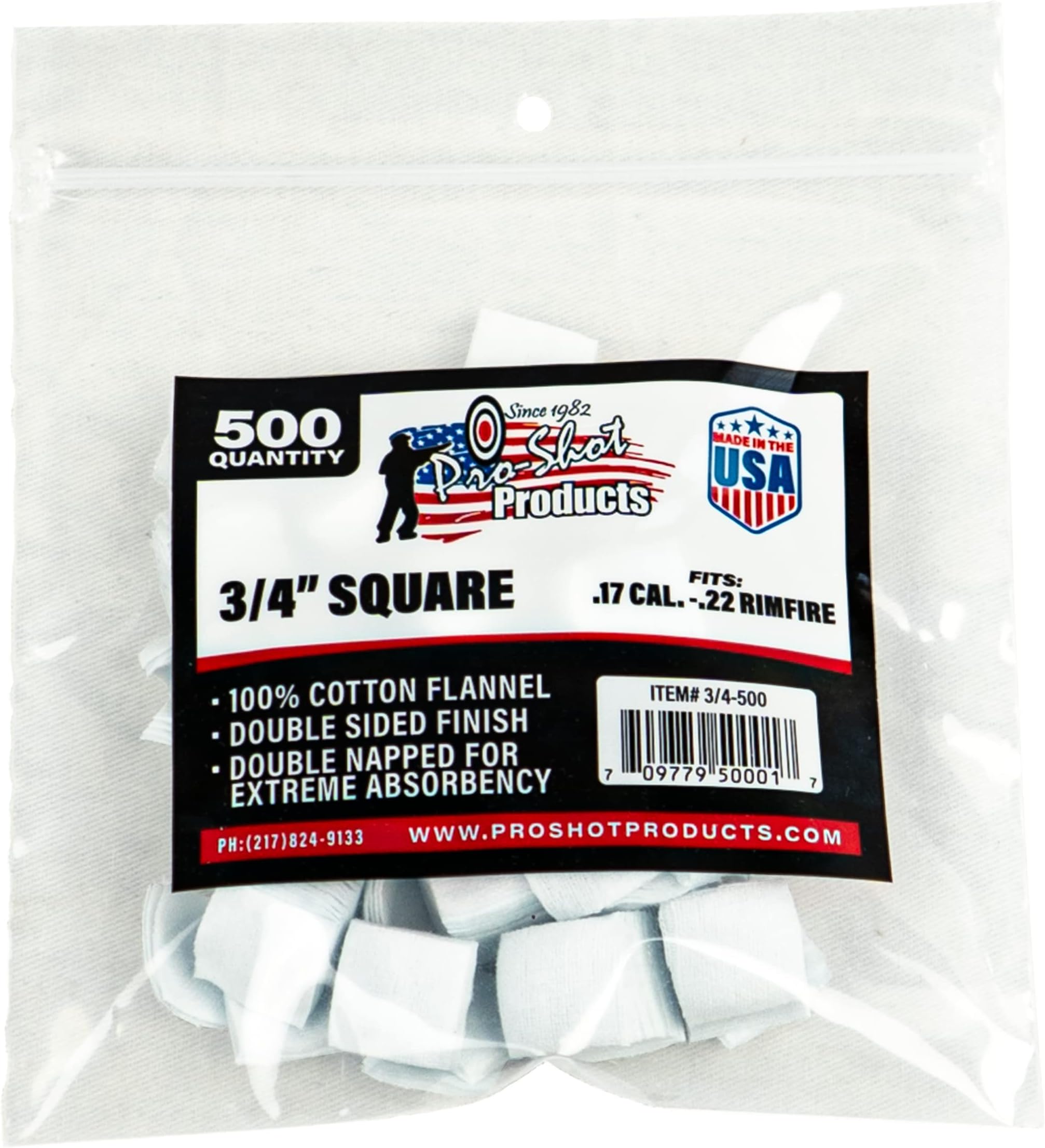 Pro-Shot .17-22 Caliber 3/4-Inch SQ. 500 Count Patches Rimfire, White