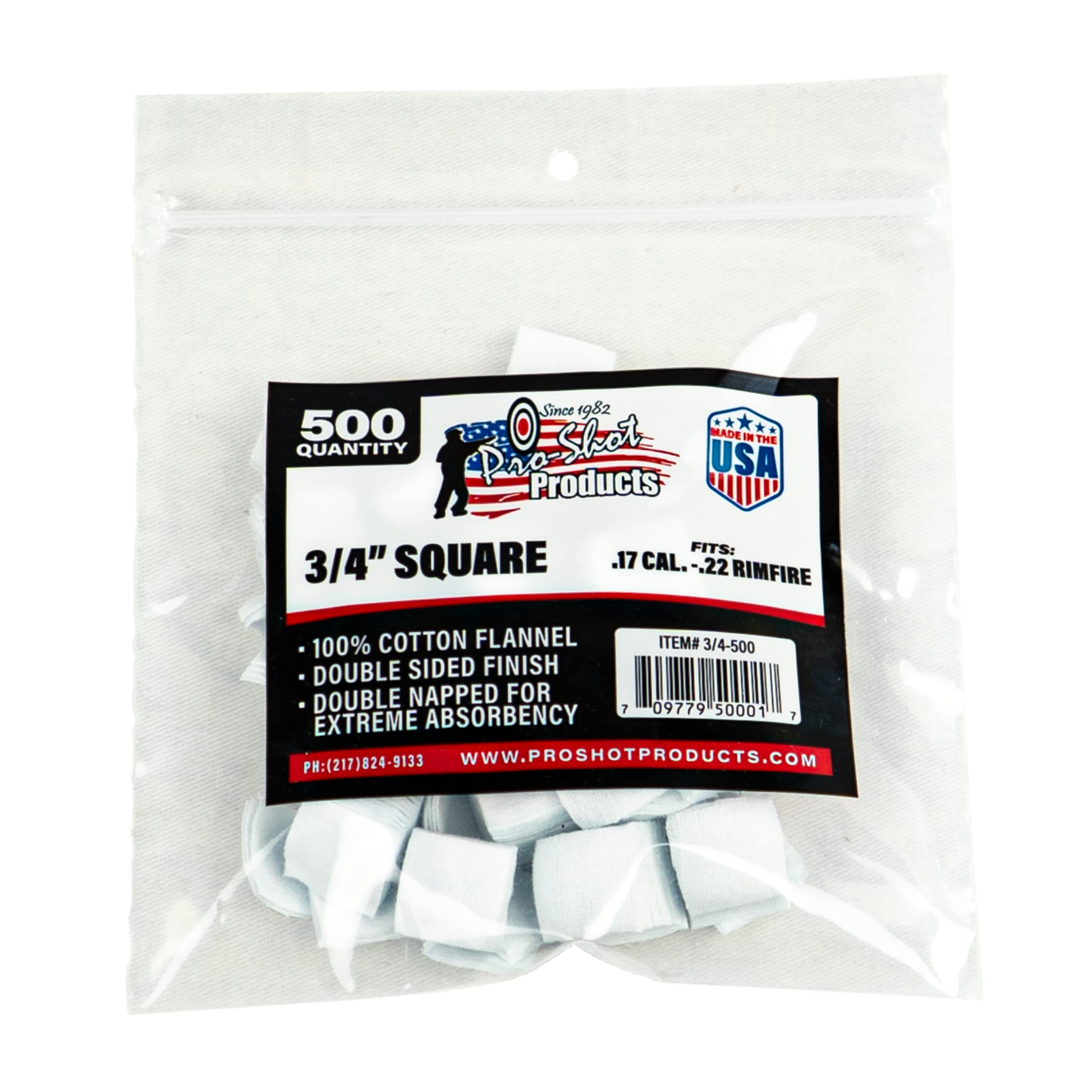 Pro-Shot .17-22 Caliber 3/4-Inch SQ. 500 Count Patches Rimfire, White