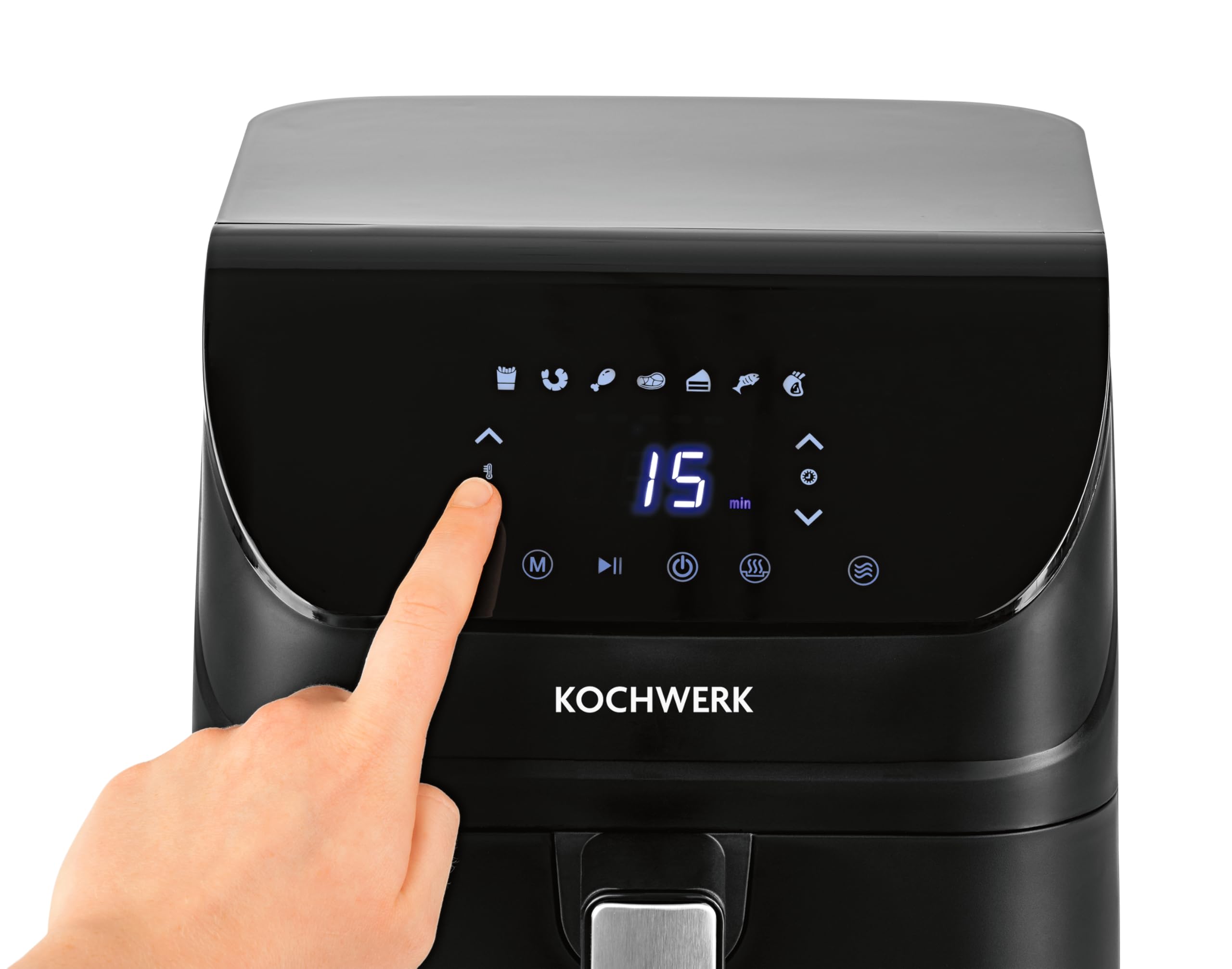 Rachs KOCHWERK cyfrowa frytkownica na gorące powietrze, 4 l, z ekranem dotykowym, do niskotłuszczowego gotowania, grillowania lub pieczenia bez oleju, funkcja przypomnienia o obracaniu, łatwe