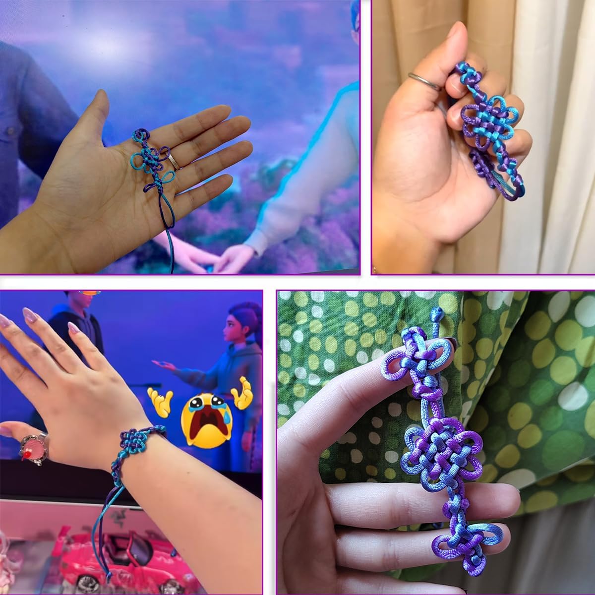 Handmade Flower Knot Bracelet Adjustable Friendship Bracelet with Blue & Purple Thread for Women - Image 6