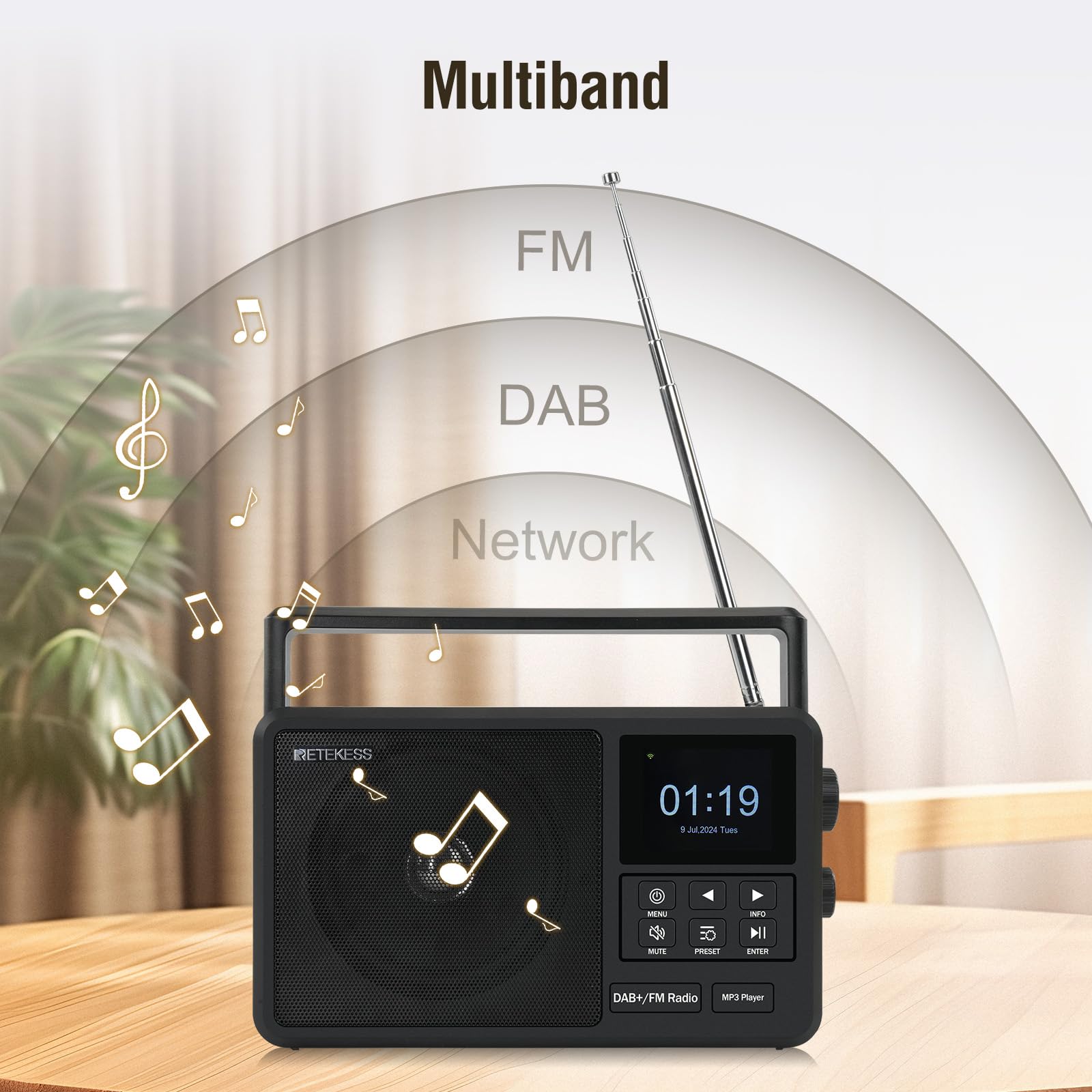 Retekess TR640 Radio Internet Portatile Digitale DAB FM con Antenna Esterna e Telecomando