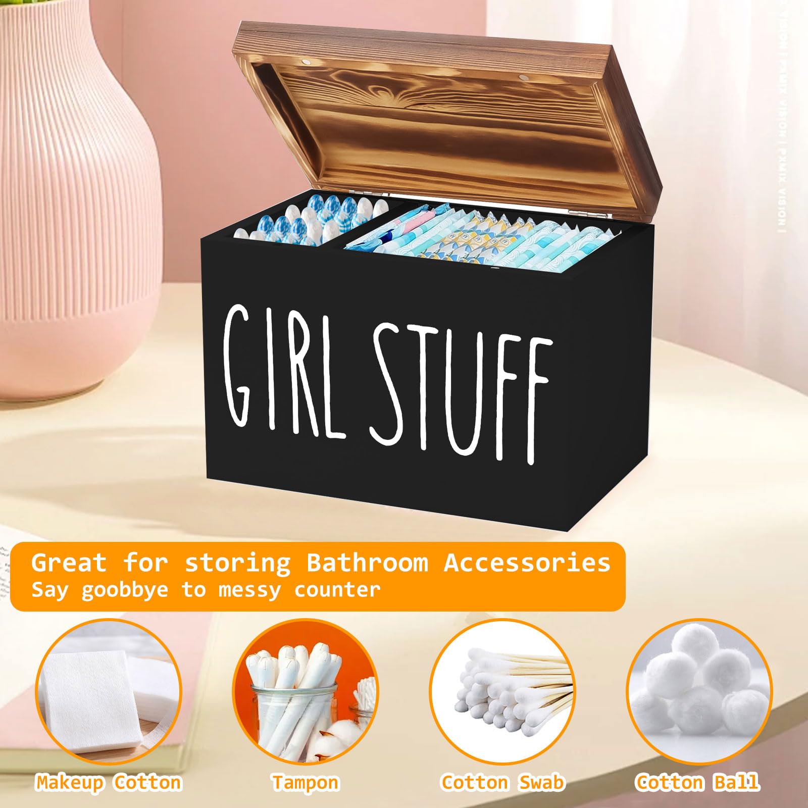 Coffret De Rangement En Bois Avec Couvercle Organisateur - 27 X 17,4 X